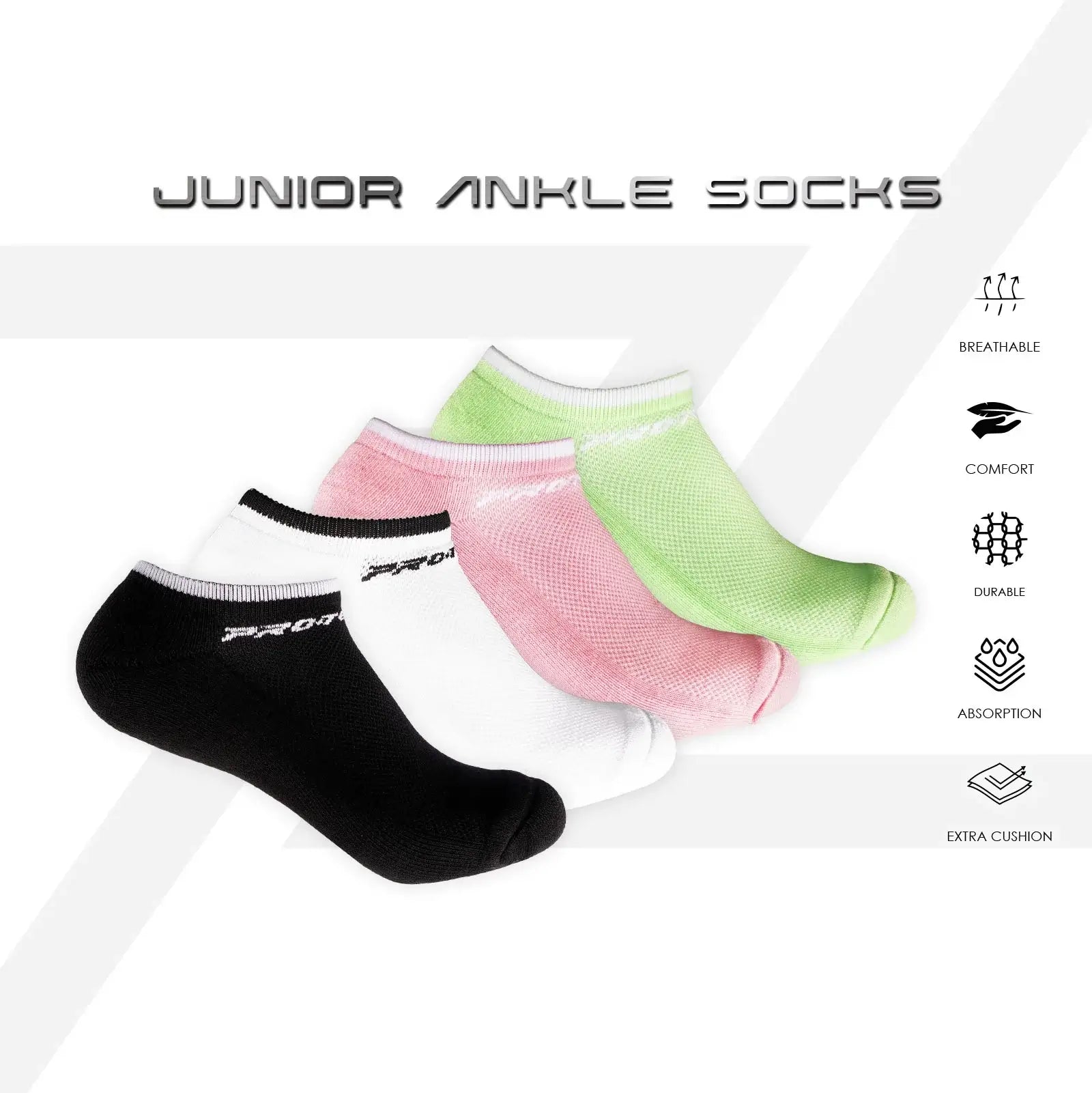 PROTECH Junior Cotton Sport Socks - Breathable Athletic Socks for Kids - Perfect for Running, Soccer & School Activities