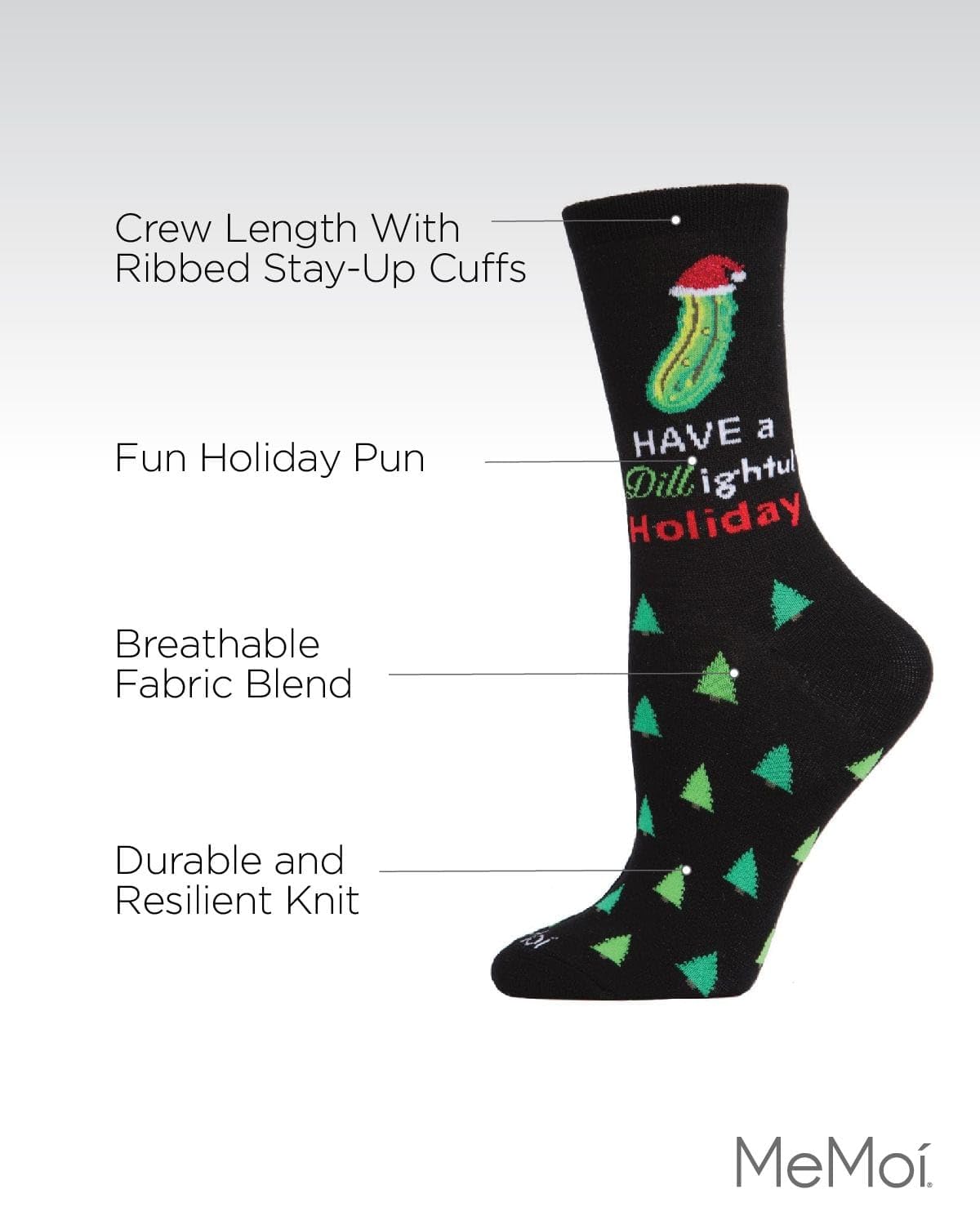MeMoi Women's Holiday Crew Socks - Festive Christmas Knit Socks with Dill Pattern - Cozy Gift for Her - Perfect for Winter, Christmas Parties & Home Decor