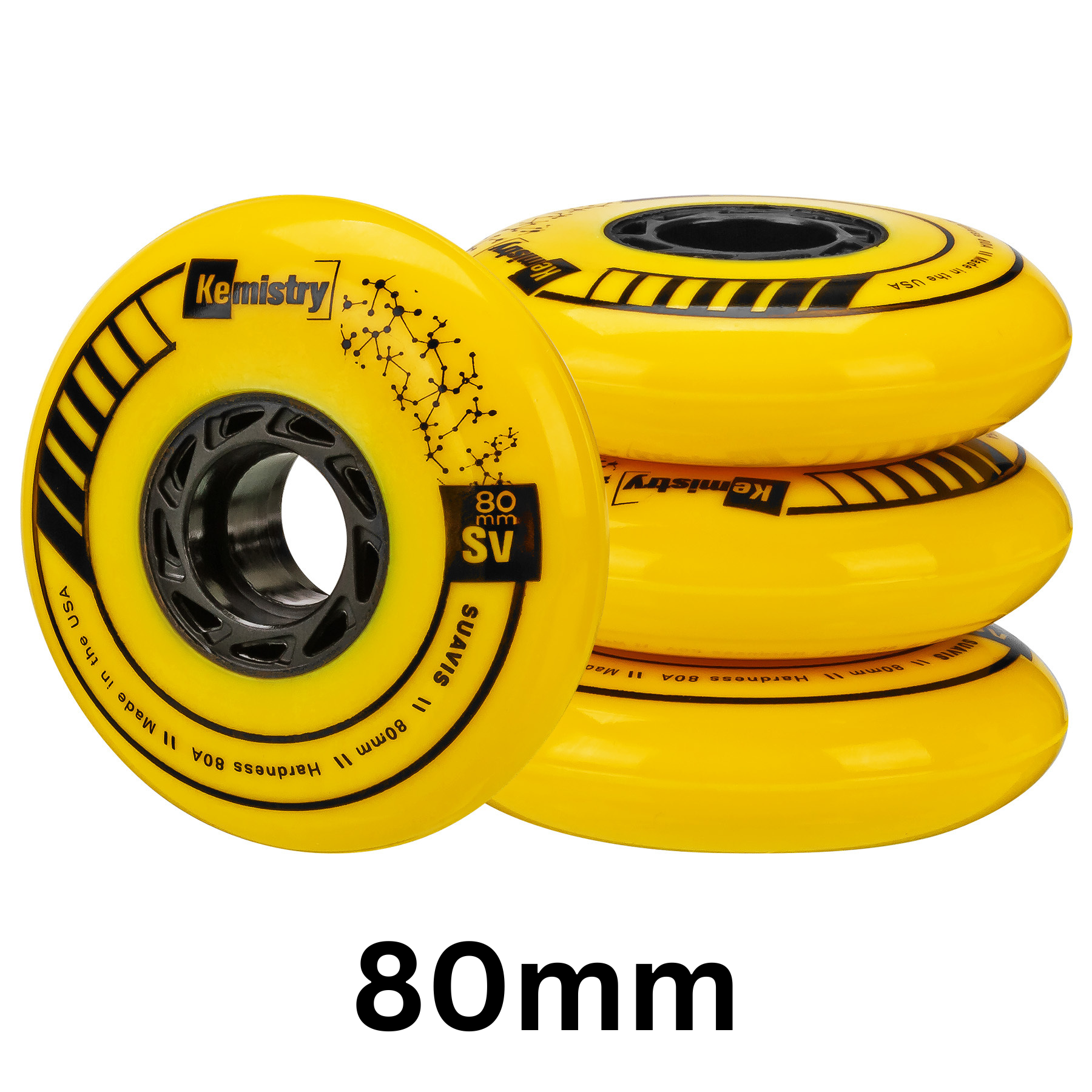 Kemistry Suavis Inline Skating Wheels - High Performance 80mm 85A Urethane Wheels for Aggressive & Recreational Skating - Perfect for Skate Parks, Rinks & Outdoor Rollerblading