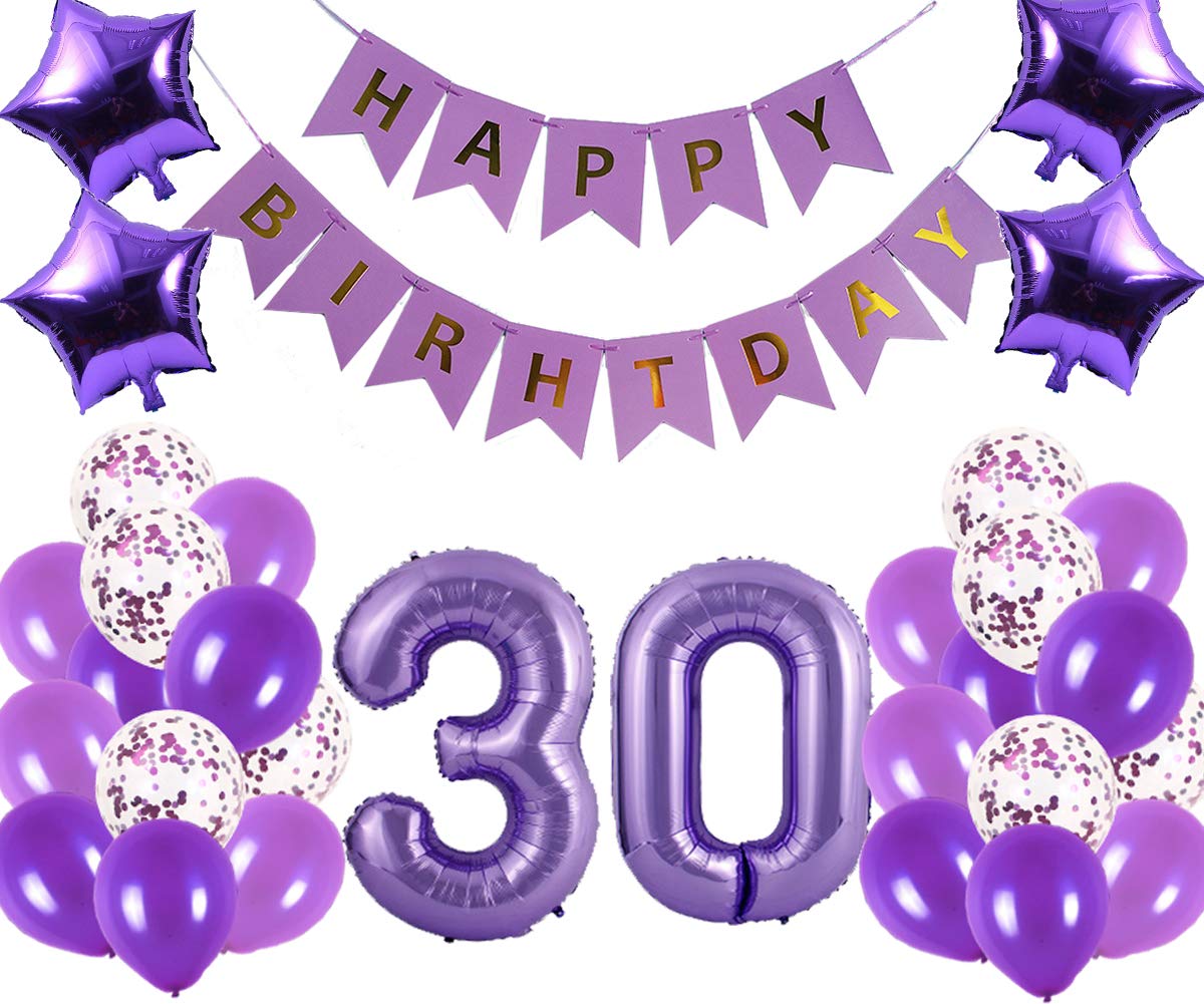30th Birthday Party Decorations Kit - Happy Birthday Banner, Number 30 Balloons & Party Supplies - Purple Theme Birthday Celebration Pack for Women & Men | Perfect for Milestone Birthdays, Surprise Parties & Anniversary Decorations
