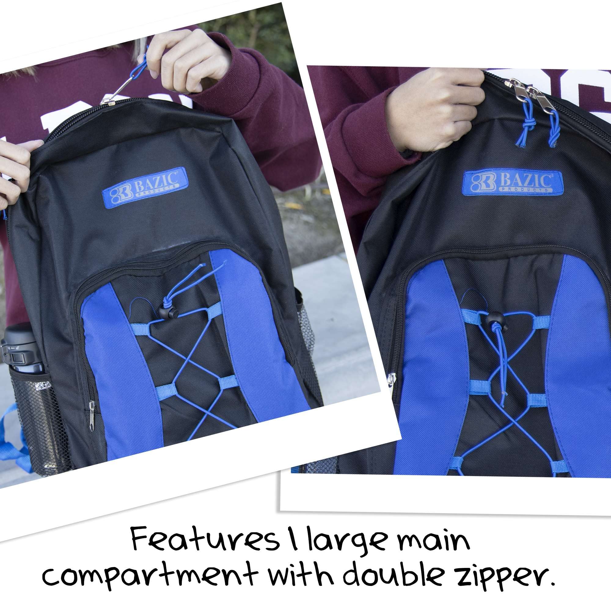 BAZIC 17 Inch Lightweight School Backpack with Padded Back & Adjustable Straps - 6 Pack Multi-Colored Backpacks for Students, USB Charging Port & Headphone Jack - Perfect for School, College, Travel & Daily Commute