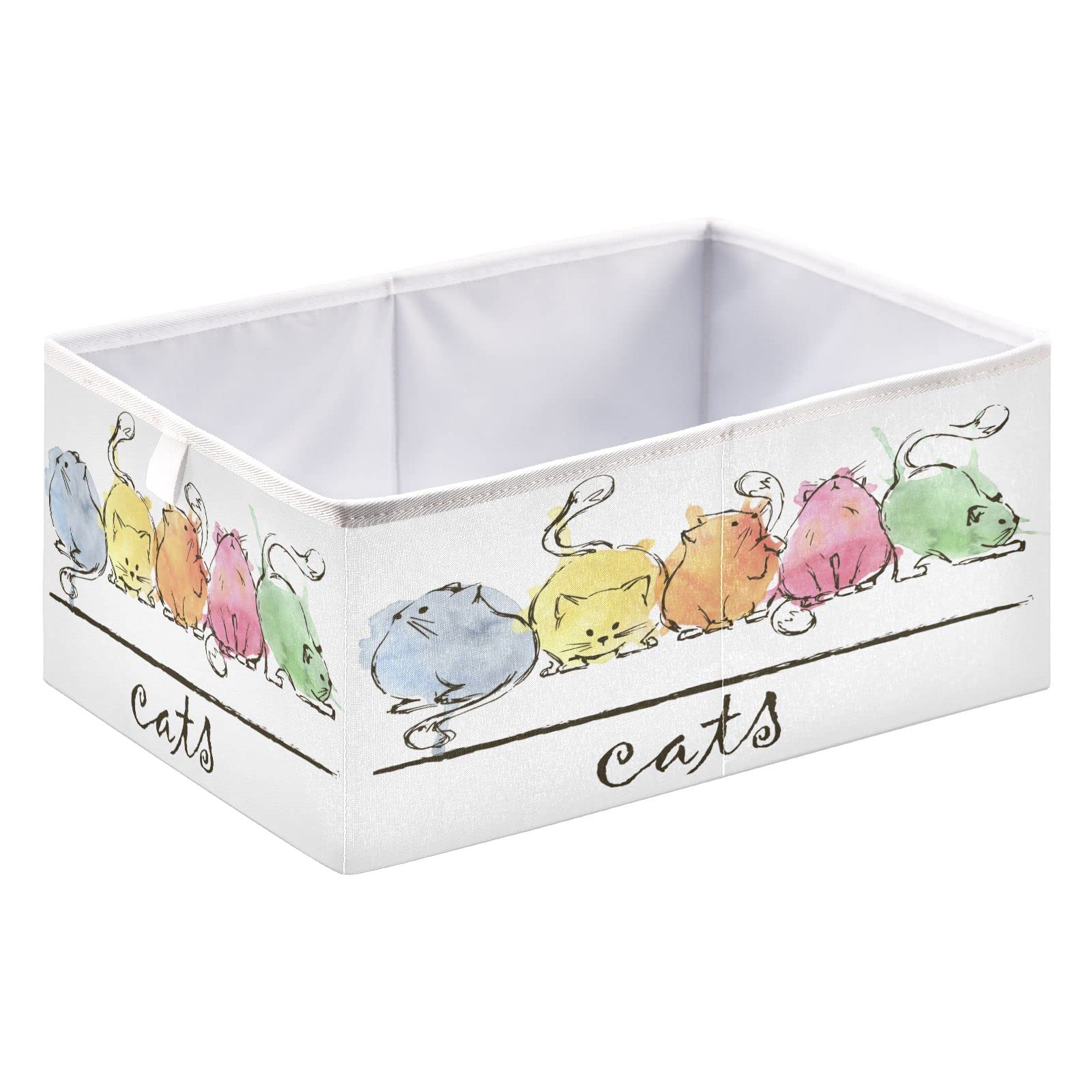 Ollabaky Foldable Fabric Storage Cube Basket - Watercolor Abstract Cat Design with Handle, Cloth Organizer Box for Closet Shelves, Nursery, Toy Storage | Perfect for Home Organization, Kids Room & Playroom Storage