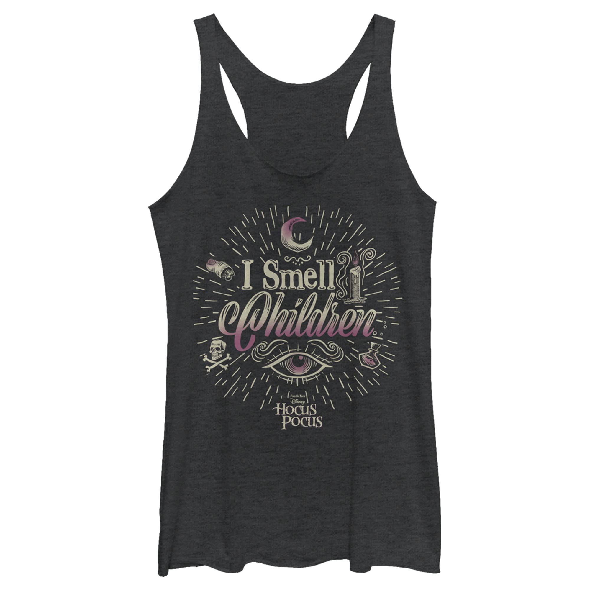 Fifth Sun Women's Hocus Pocus Smelly Children Tri-Blend Racerback Tank Top - Soft Layering Tee for Casual Wear, Halloween Costumes & Disney Fan Outfits