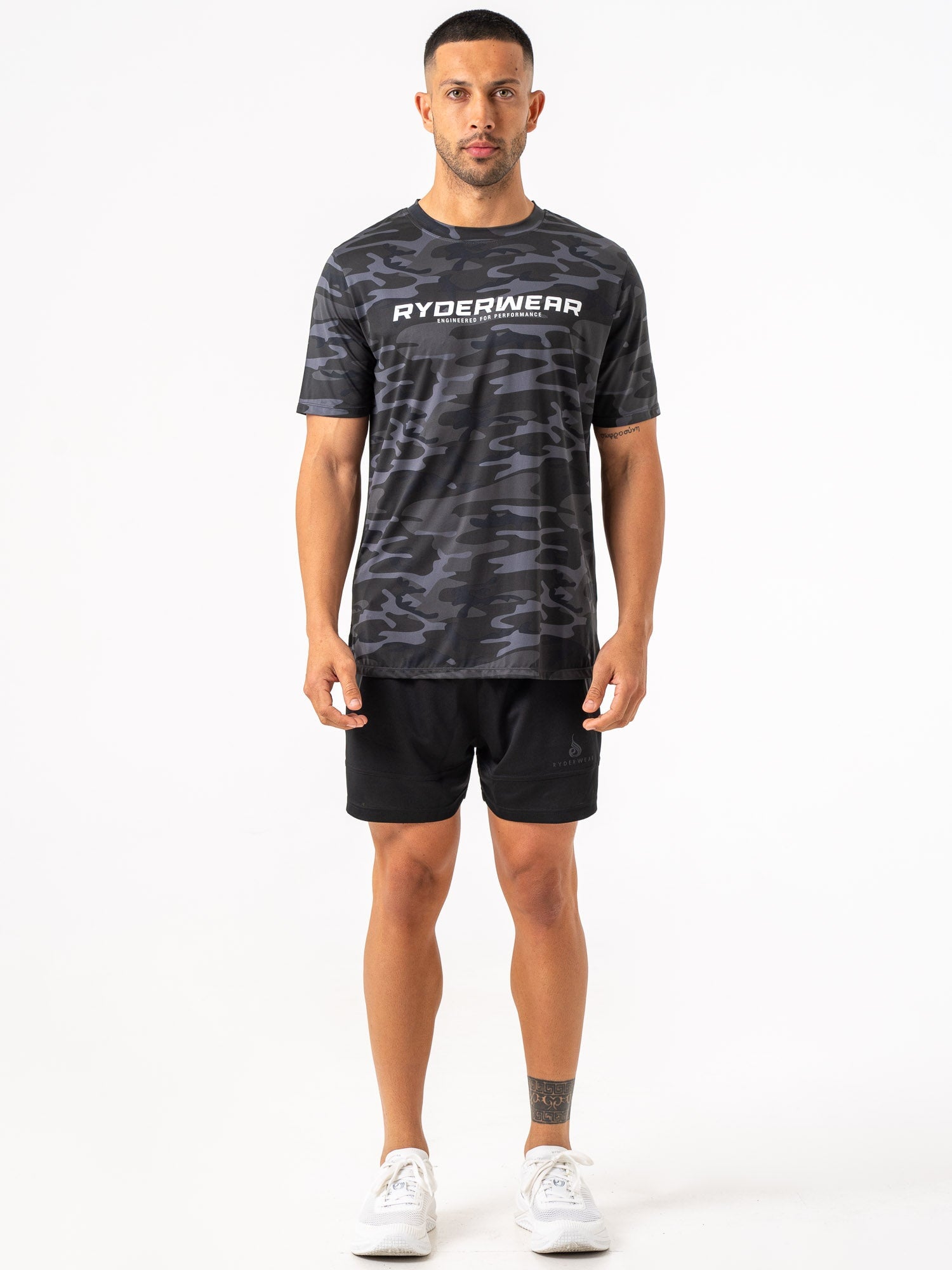 Energy T-Shirt - Black Camo Print Men's Performance Tee for Gym, Workout & Outdoor Activities