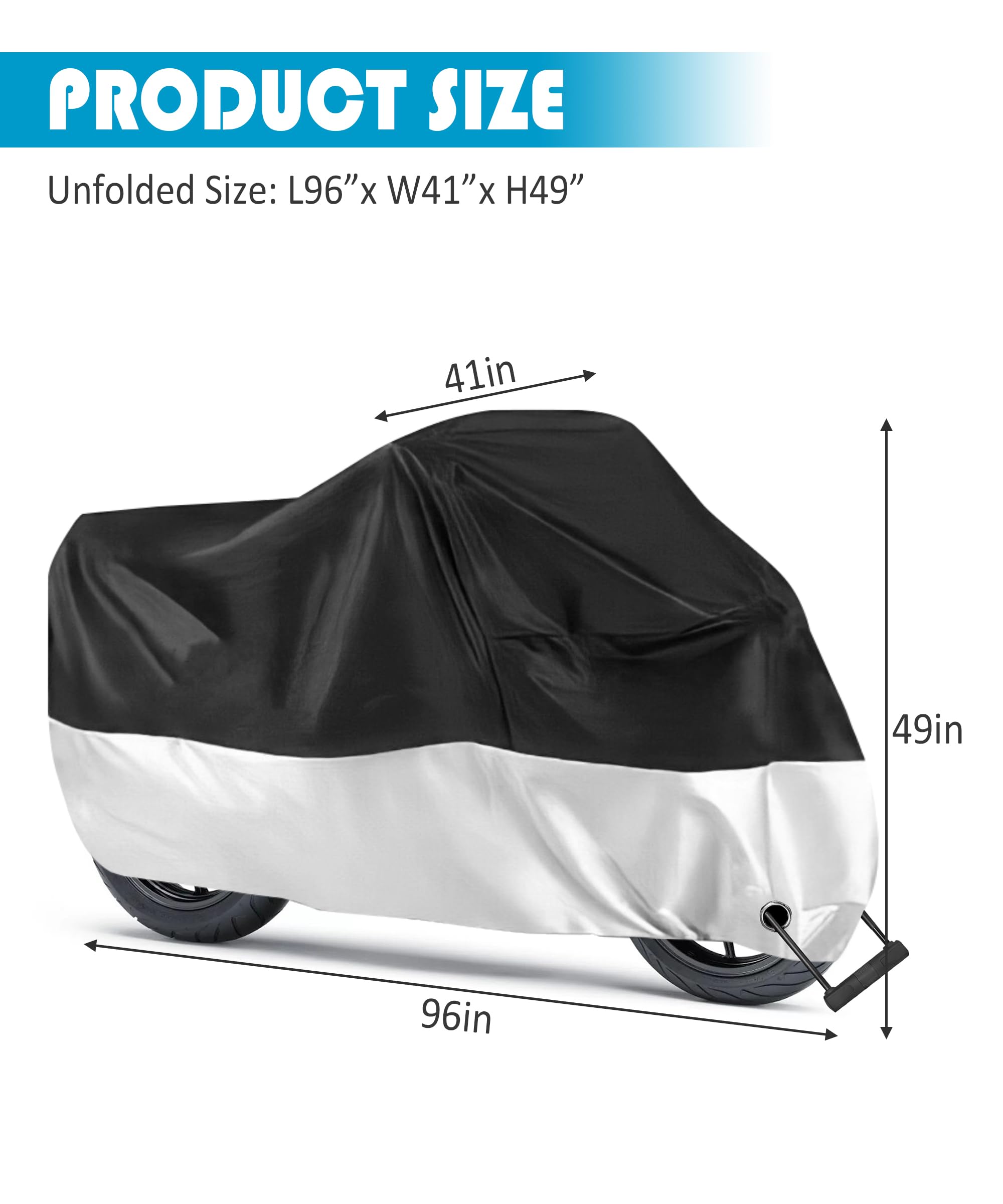 Waterproof Motorcycle Cover with Lock Holes & Storage Bag - Outdoor Use for Bikes up to 96.5