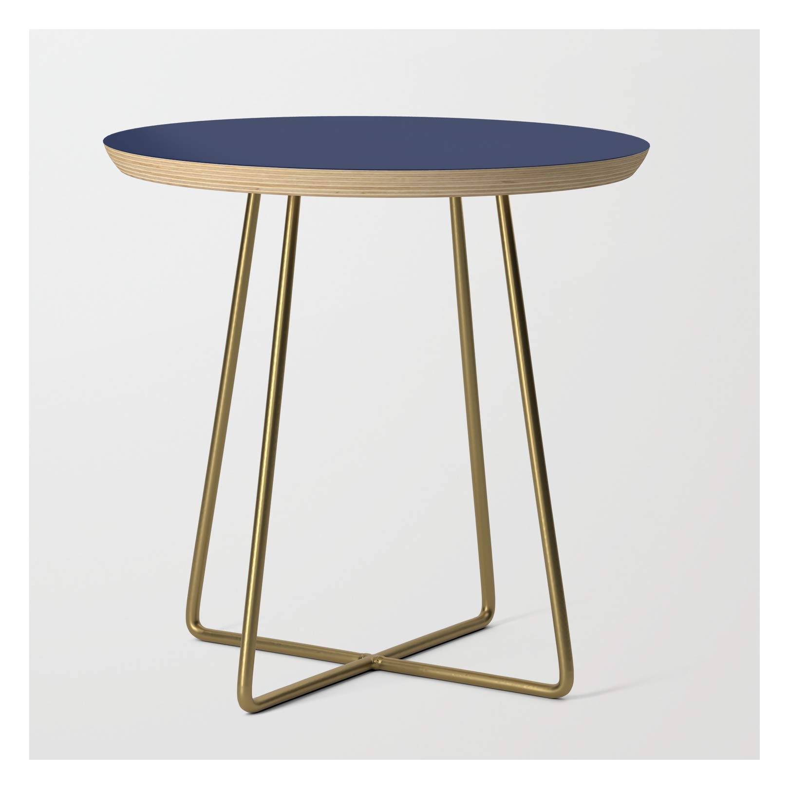 Minimalist Navy Blue Solid Color Round Side Table with Gold Accents - Perfect for Spring & Summer Home Decor - Ideal for Living Room, Bedroom, or Office