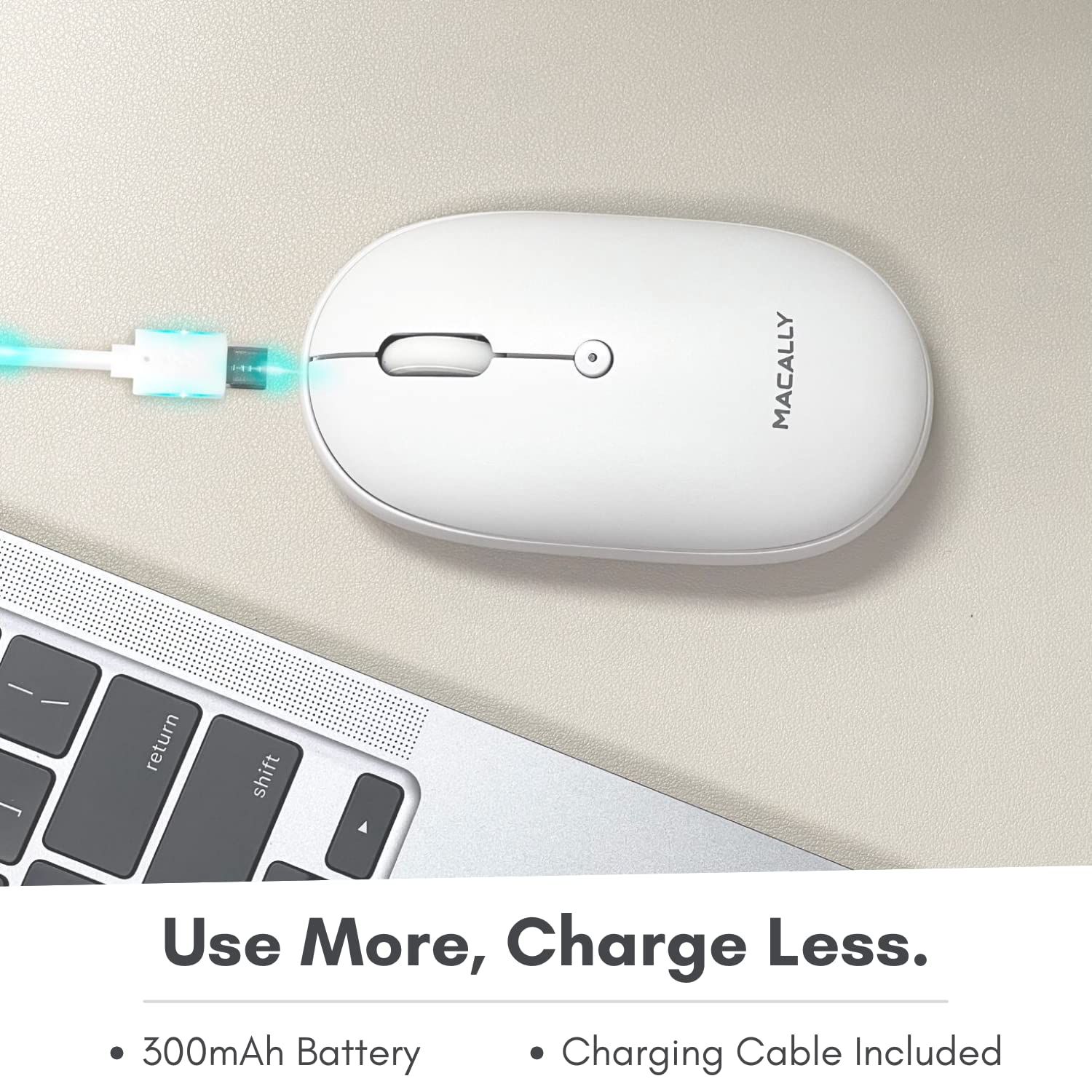 Macally Wireless Bluetooth Mouse - Rechargeable, Quiet & Ergonomic for MacBook Air/Pro, iMac, iPad, Windows PC - Perfect for Office, Home & Travel Use