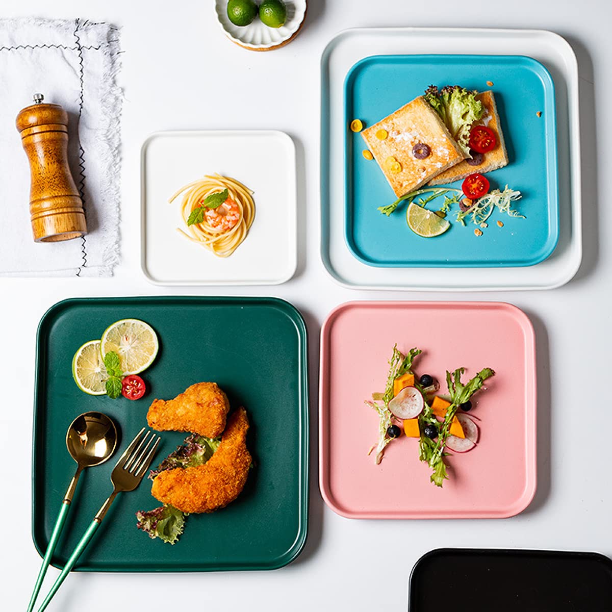 Blue 10-Inch Square Porcelain Dinner Plates Set of 2 - Microwave, Oven & Dishwasher Safe Ceramic Plates for Dessert, Salad, Kitchen & Restaurant Serving | Elegant Dining, Party Entertaining & Everyday Use