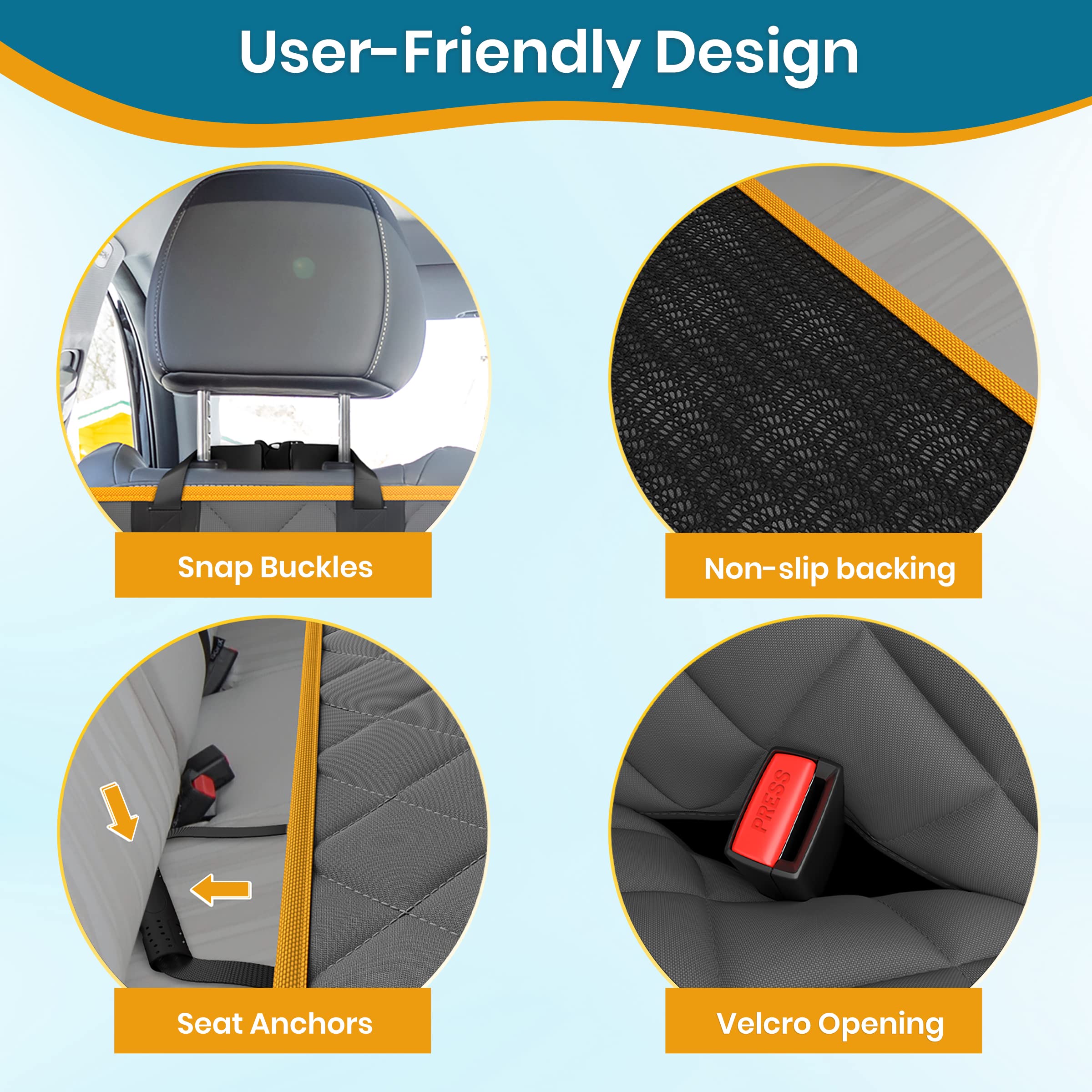 PAWBEE Waterproof Dog Car Seat Cover - Non-Slip Pet Back Seat Protector for SUV, Truck & Sedan - Includes Dog Seat Belt & Mesh Window - Perfect for Travel, Road Trips & Daily Commutes with Pets