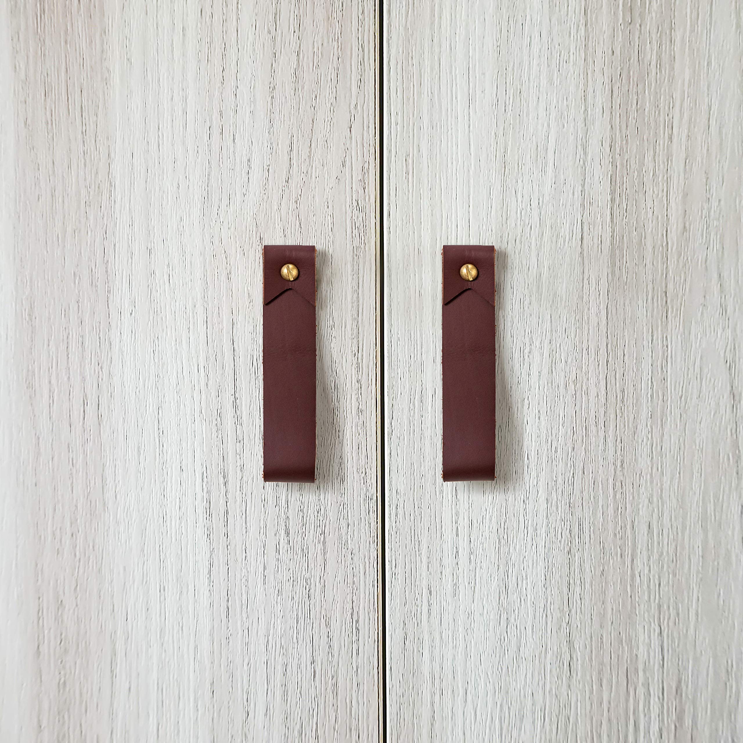KEYAIIRA - Medium Leather and Brass Drawer Pulls - Rustic Gold Cabinet Knobs & Handles for Kitchen, Closet, Furniture - Minimalist Home Decor Hardware for Cabinets, Dressers, and DIY Projects