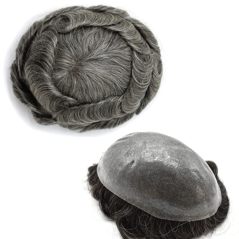 Men's Invisible Toupee - Full Poly Hairpiece with Transparent Skin Base | Human Hair Replacement System for Men | Black, Brown, Blonde & Gray Colors | 7x9