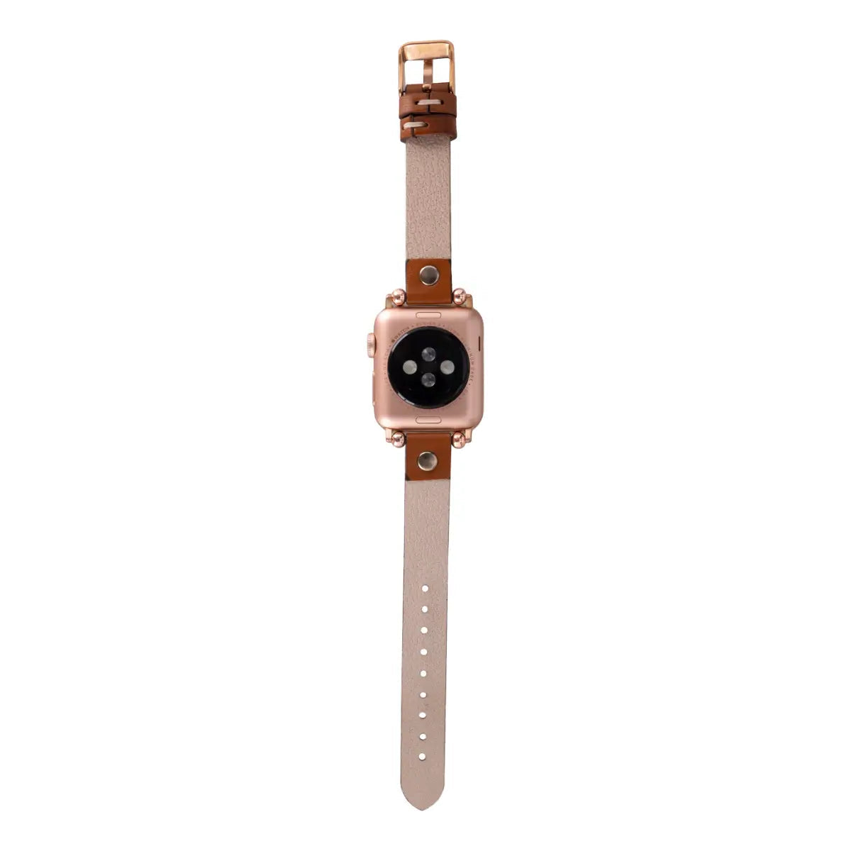 Premium Brown Leather Ultra Slim Apple Watch Band with Silver Rivet - Stylish & Durable Replacement Strap for Work, Gym & Everyday Wear