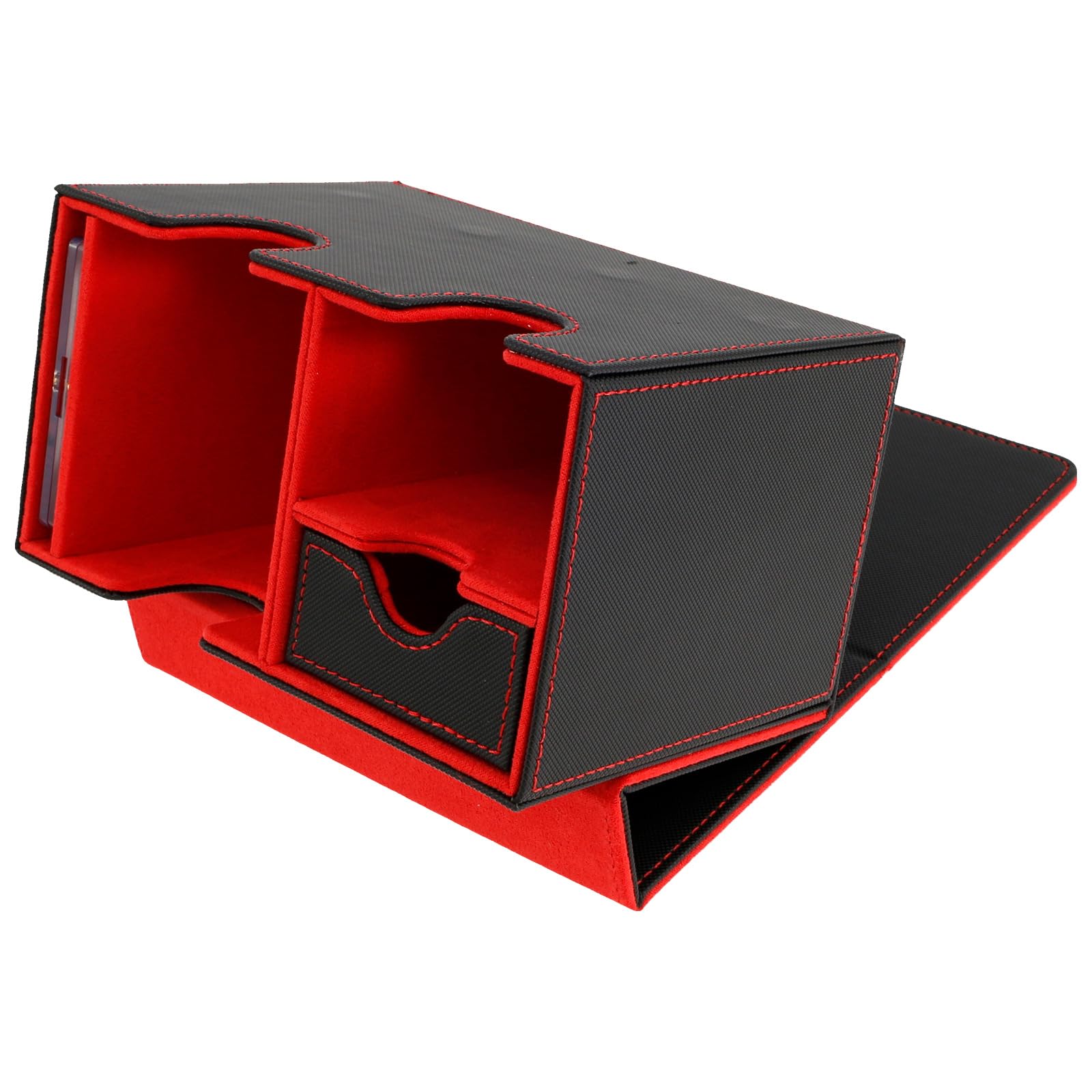 KTZCTPCA MTG Card Deck Box with Display Window - Holds 160+ Single-Sleeved Trading Cards, PU Leather Storage Box for Commander/TCG/CCG/Sports Cards (Red) - Perfect for Game Nights, Collectors & Card Protection
