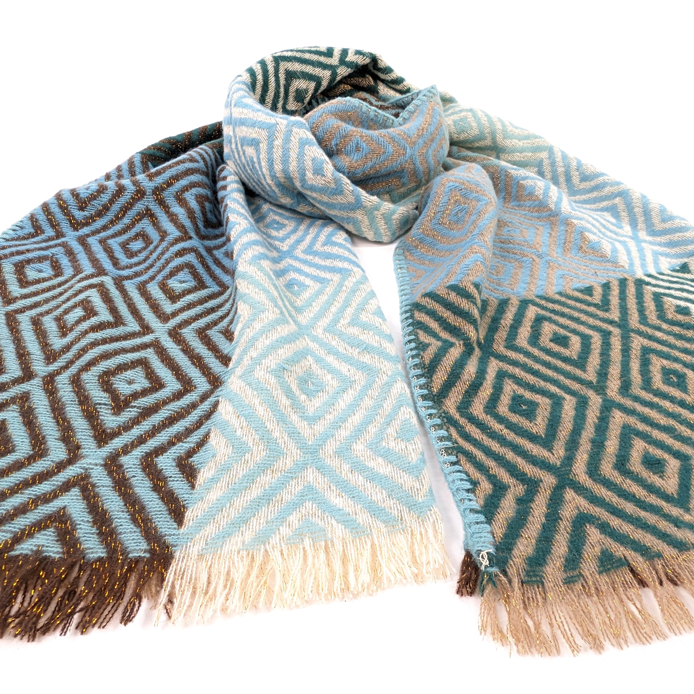 Nevsha Sparkling Diamonds Blanket Scarf - Oversized Plaid Wrap Shawl (65x180cm) in Blue & Green - Soft Winter Fashion Accessory for Women, Perfect for Cold Weather, Travel & Outdoor Activities