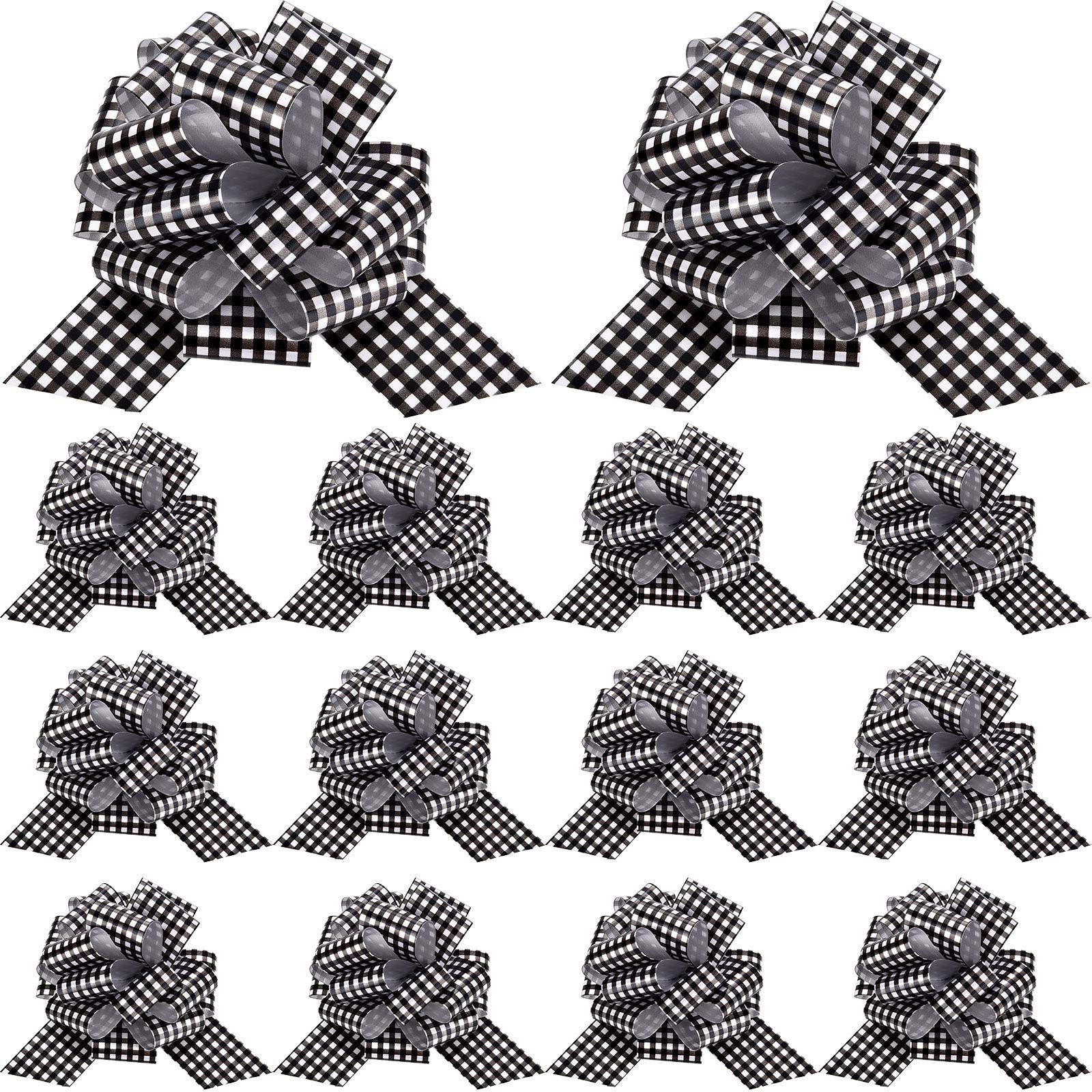 20-Piece 5-Inch Christmas Pull Bows - Black and White Plaid Gift Wrapping Bows for Presents, Tree Decor, Wreaths & Holiday Baskets - Buffalo Check Ribbon Bows for Festive Home Decor & Party Gift Packaging
