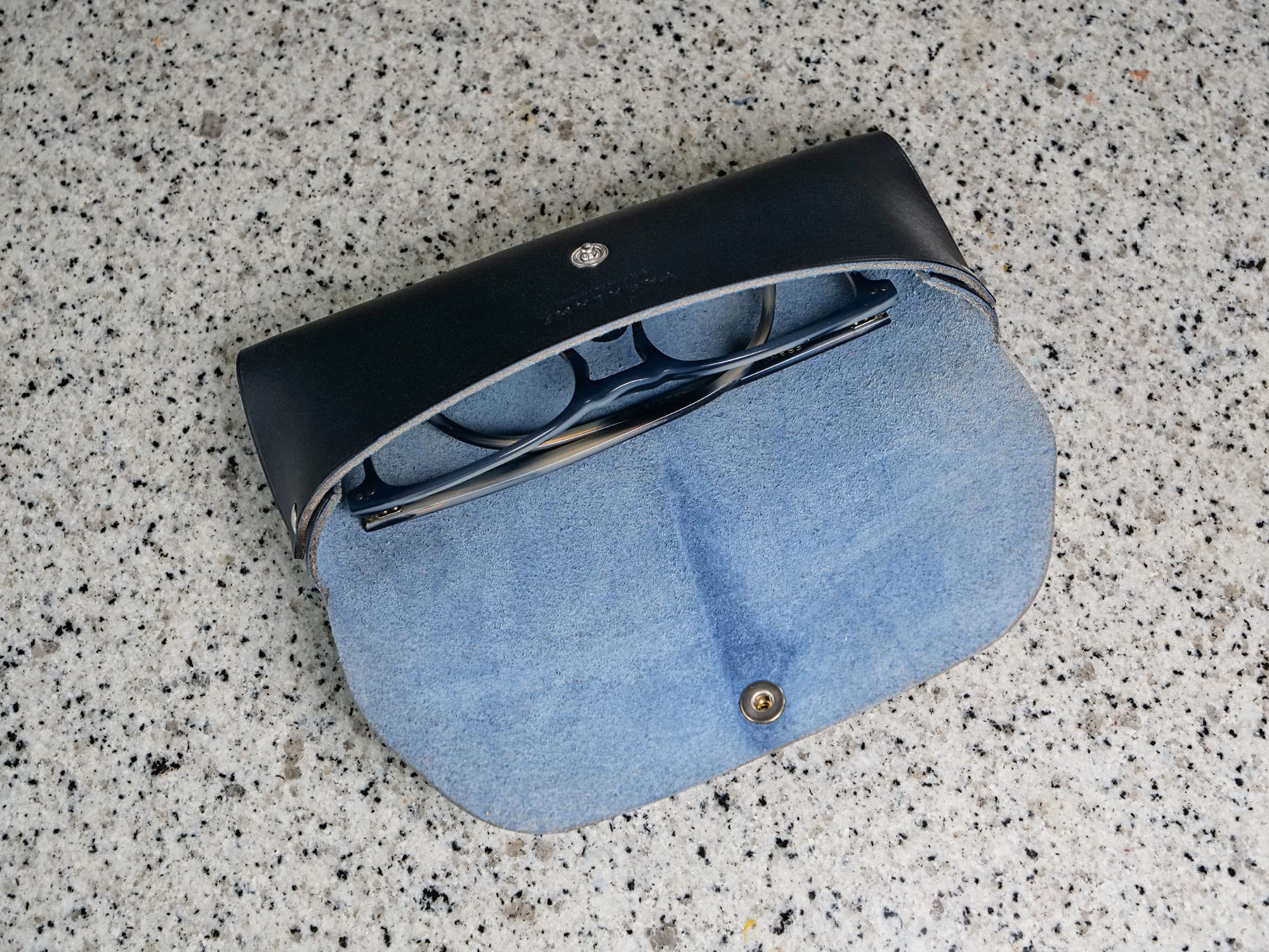 Personalized Leather Eyeglasses Case - Custom Monogram Handmade in France - Premium Sunglasses Holder for Men & Women - Perfect Gift for Travel, Office & Daily Use (Blue)