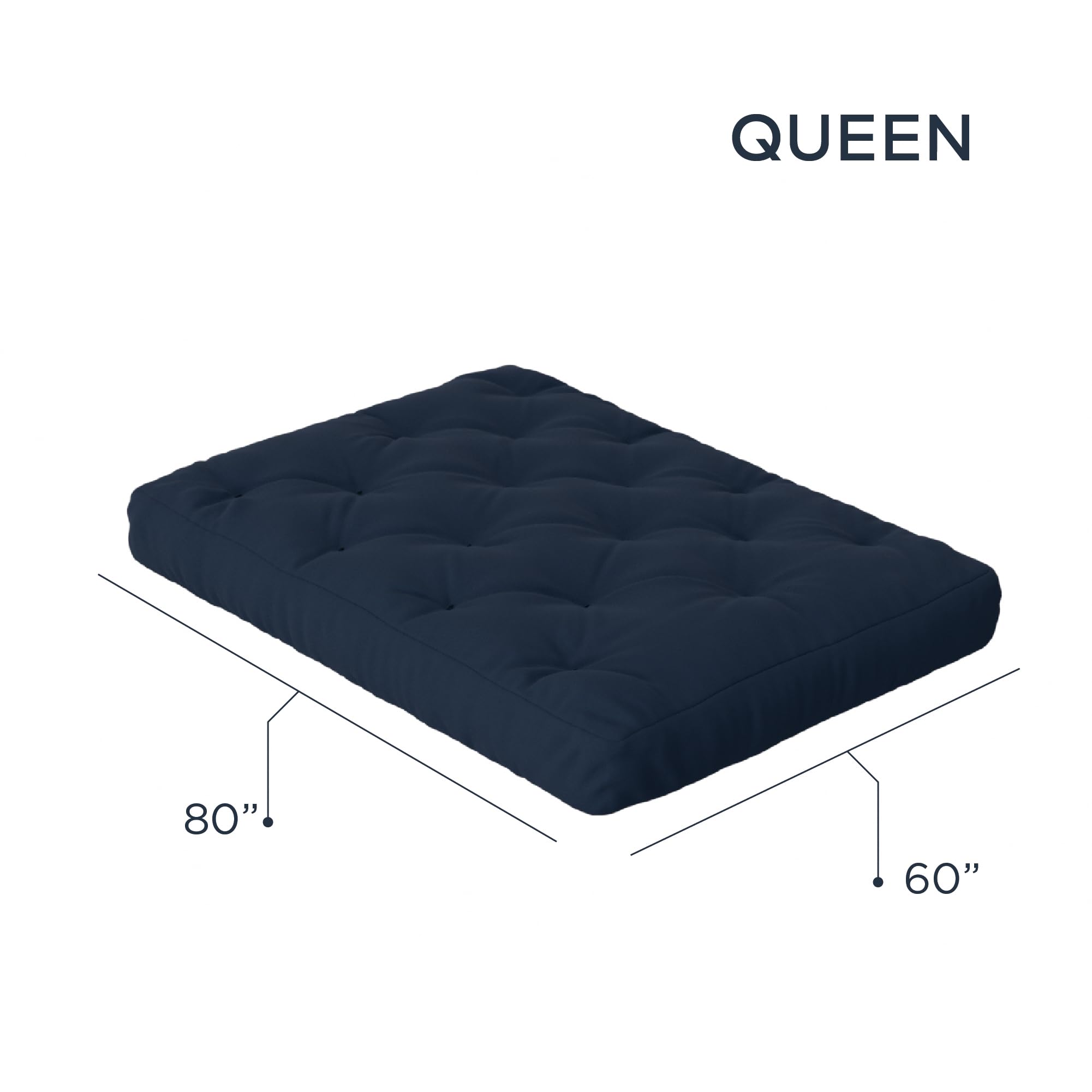 8 Inch Queen Size Foam Futon Mattress with Solid Navy Cover - CertiPUR-US Certified, Made in USA - Perfect for Guest Rooms, Small Spaces & Dorm Rooms - The Futon Factory Royal Sleep Collection (Frame Not Included)