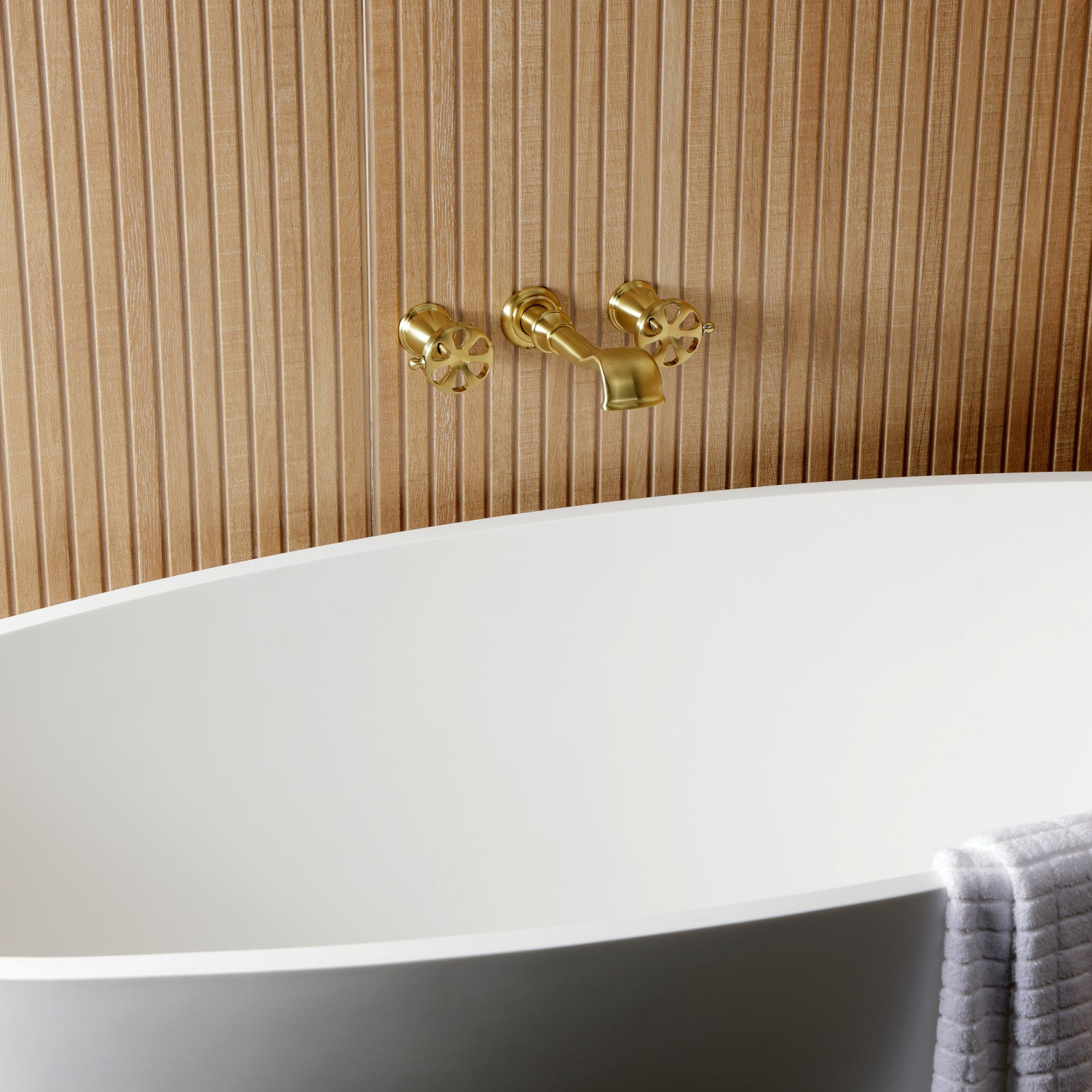 Belknap KS5027RX Brushed Brass Roman Tub Faucet - 2 Handle Wall Mount Bathroom Faucet for Luxury Bathtubs & Spa Retreats