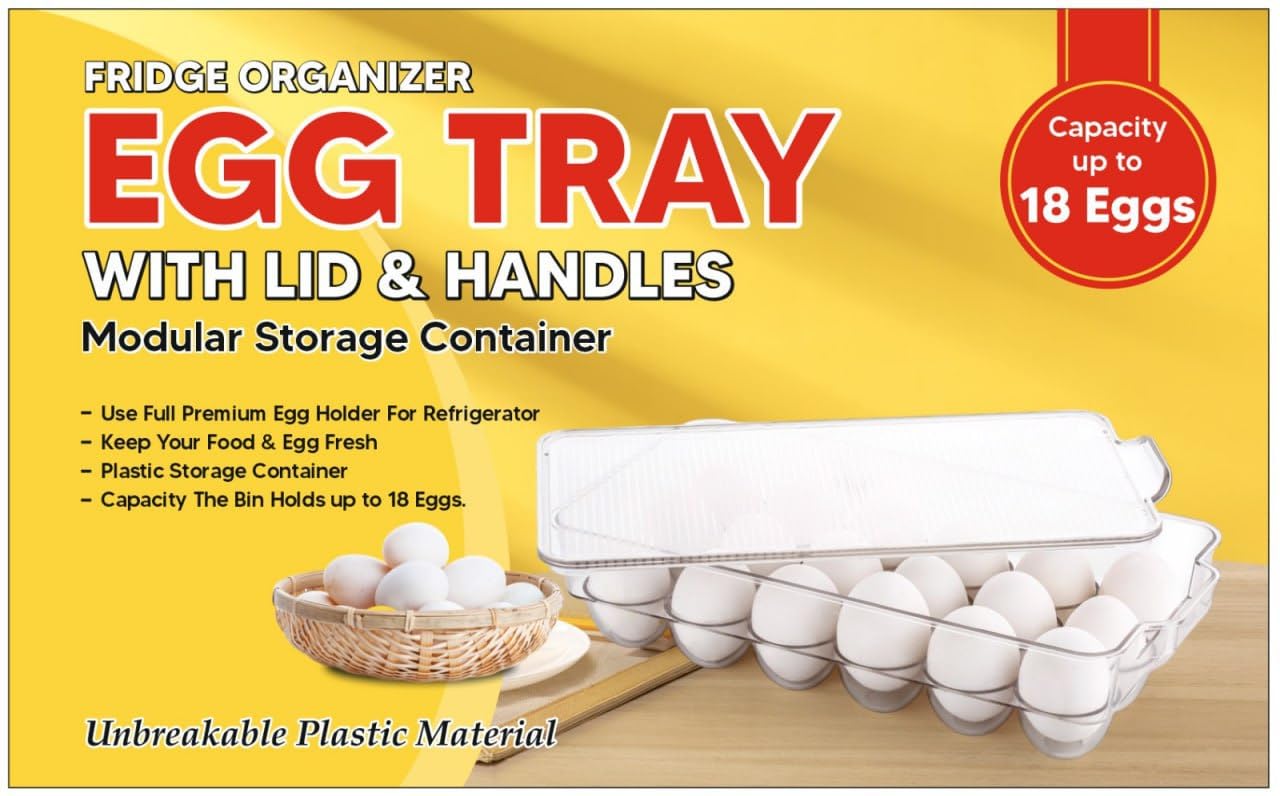 ELEXIQ Unbreakable Acrylic Egg Storage Box - Holds 18 Eggs | Perfect for Refrigerator Organization, Kitchen Counter Display & Farm Fresh Egg Storage