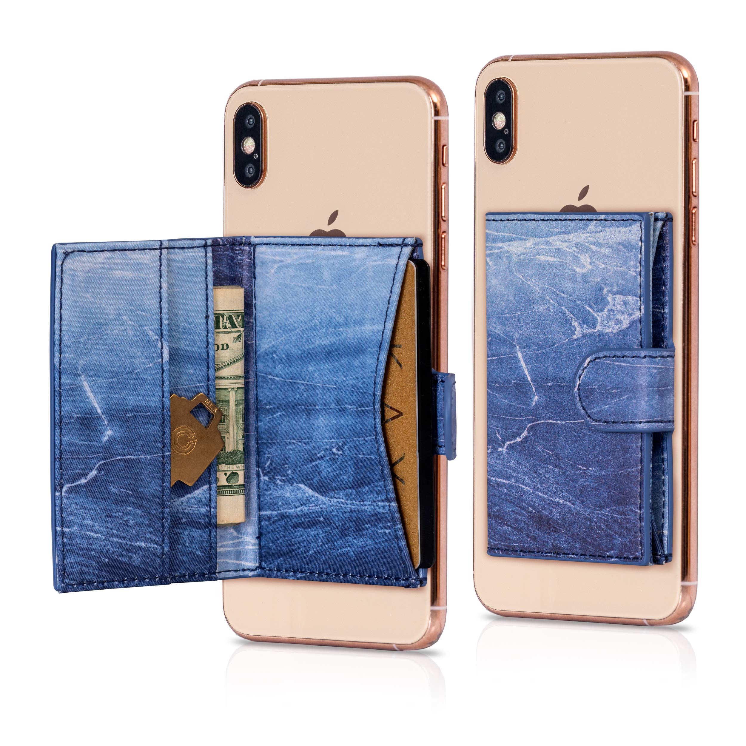 Stick On Cell Phone Wallet & Card Holder for iPhone - Compatible with Most Phone Cases (Dark Blue) | Slim RFID Blocking Wallet for Credit Cards, ID & Cash | Perfect for Travel, Shopping & Everyday Use