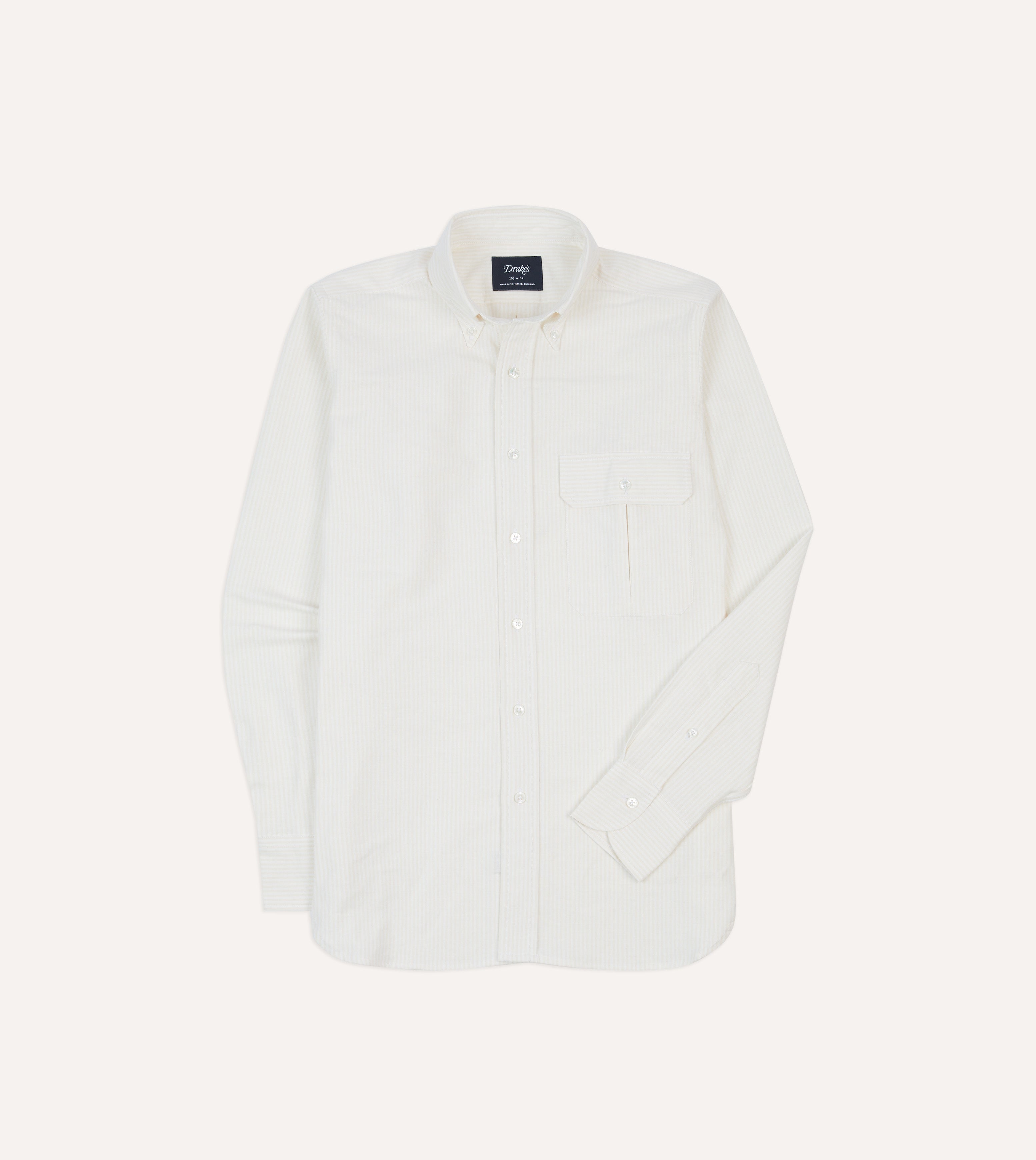 Premium Cream Ticking Stripe Cotton Oxford Button-Down Shirt with Chest Pocket | Classic Casual & Business Wear for Men | Office, Date Night & Weekend Outfits