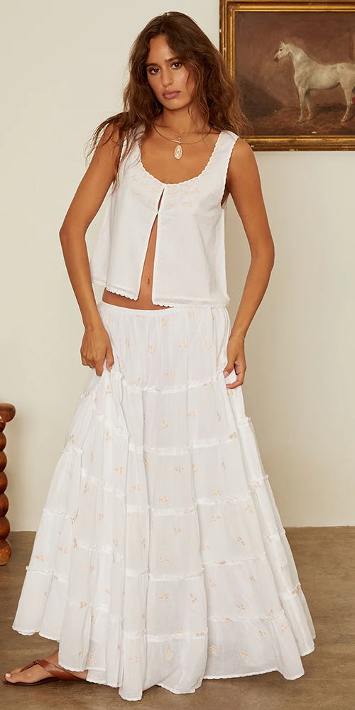 Coralie Embroidered Floral Skirt for Women - Elegant White Summer Skirt with Handcrafted Details | Perfect for Beach Vacations, Garden Parties & Boho Fashion Outfits