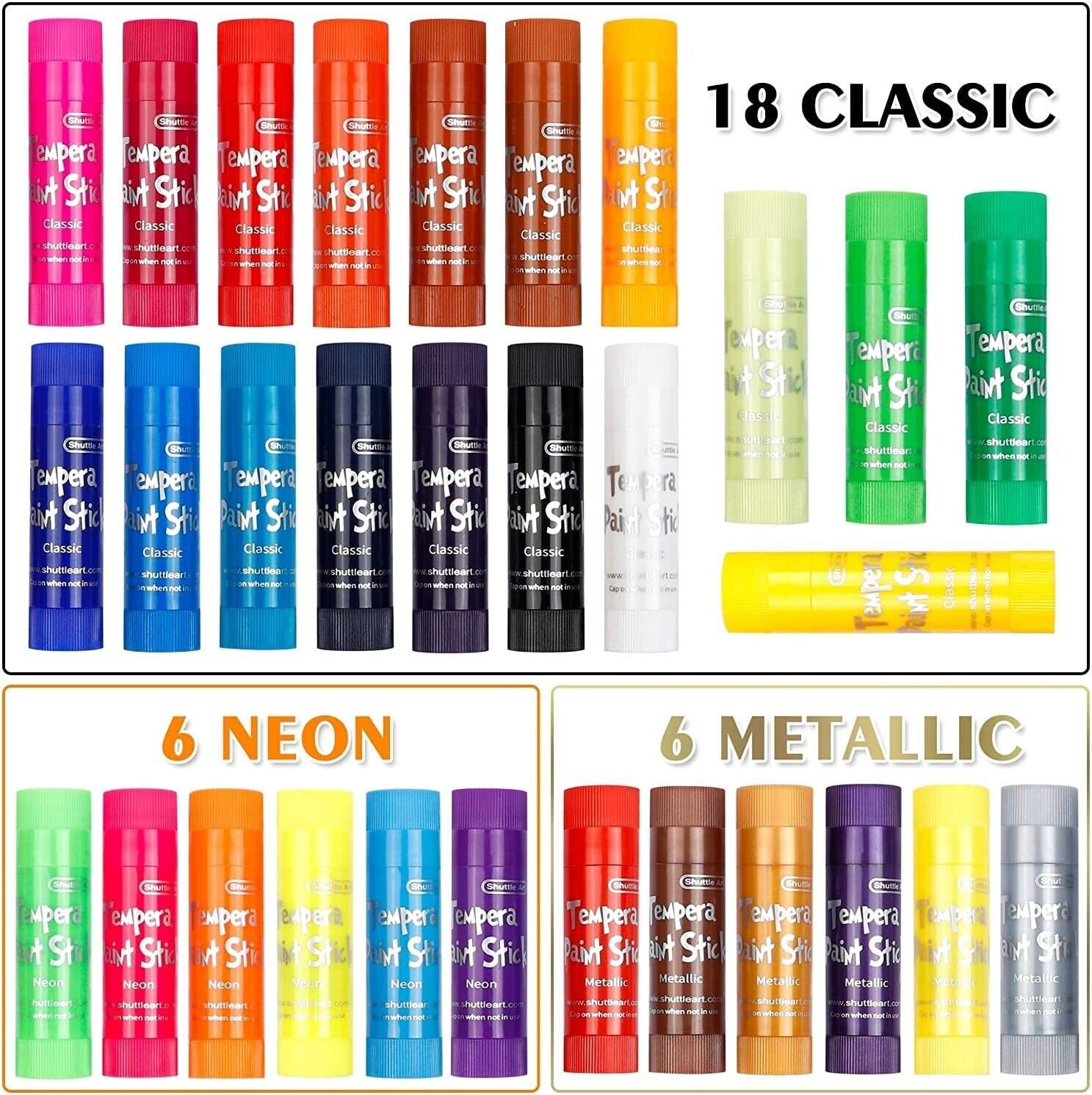30 Colors Non-Toxic Tempera Paint Sticks for Kids - Quick Drying Solid Tempera Paints - Perfect for Classroom Art Projects, DIY Crafts & Home School Activities