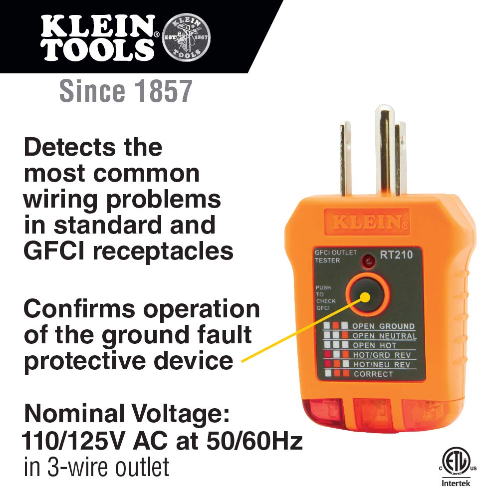 Klein Tools ET140 Pinless Moisture Meter & RT210 Outlet Tester - GFCI/Standard AC Receptacle Tester for North American Electrical Outlets, Detects Wiring Issues - Perfect for Home Inspections, Electricians & DIY Projects