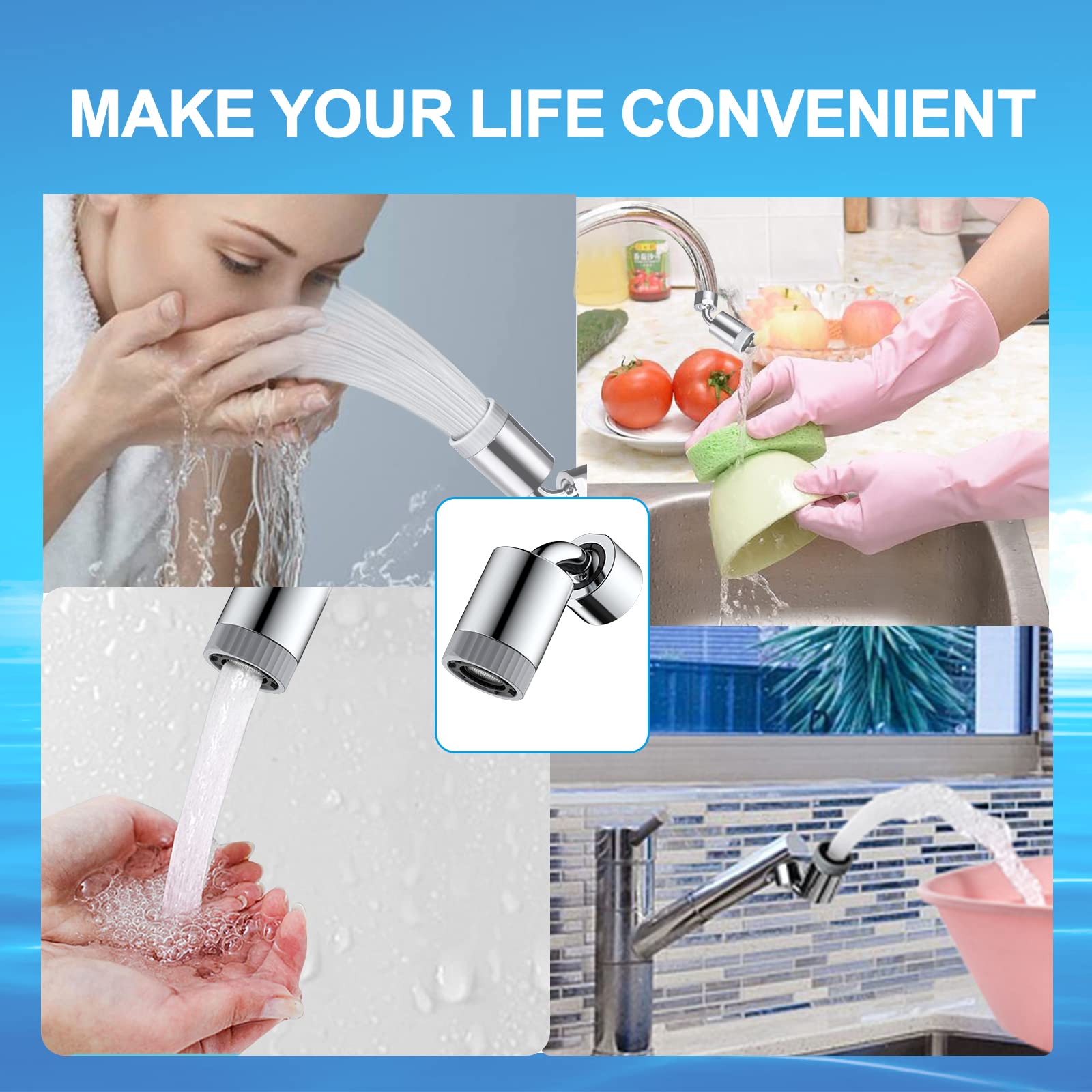 720° Swivel Super Wide Angle Kitchen Faucet Aerator with 2 Water Outlet Modes - Bathroom, Washbasin & Kitchen Sink Sprayer for Efficient Cleaning and Water Conservation