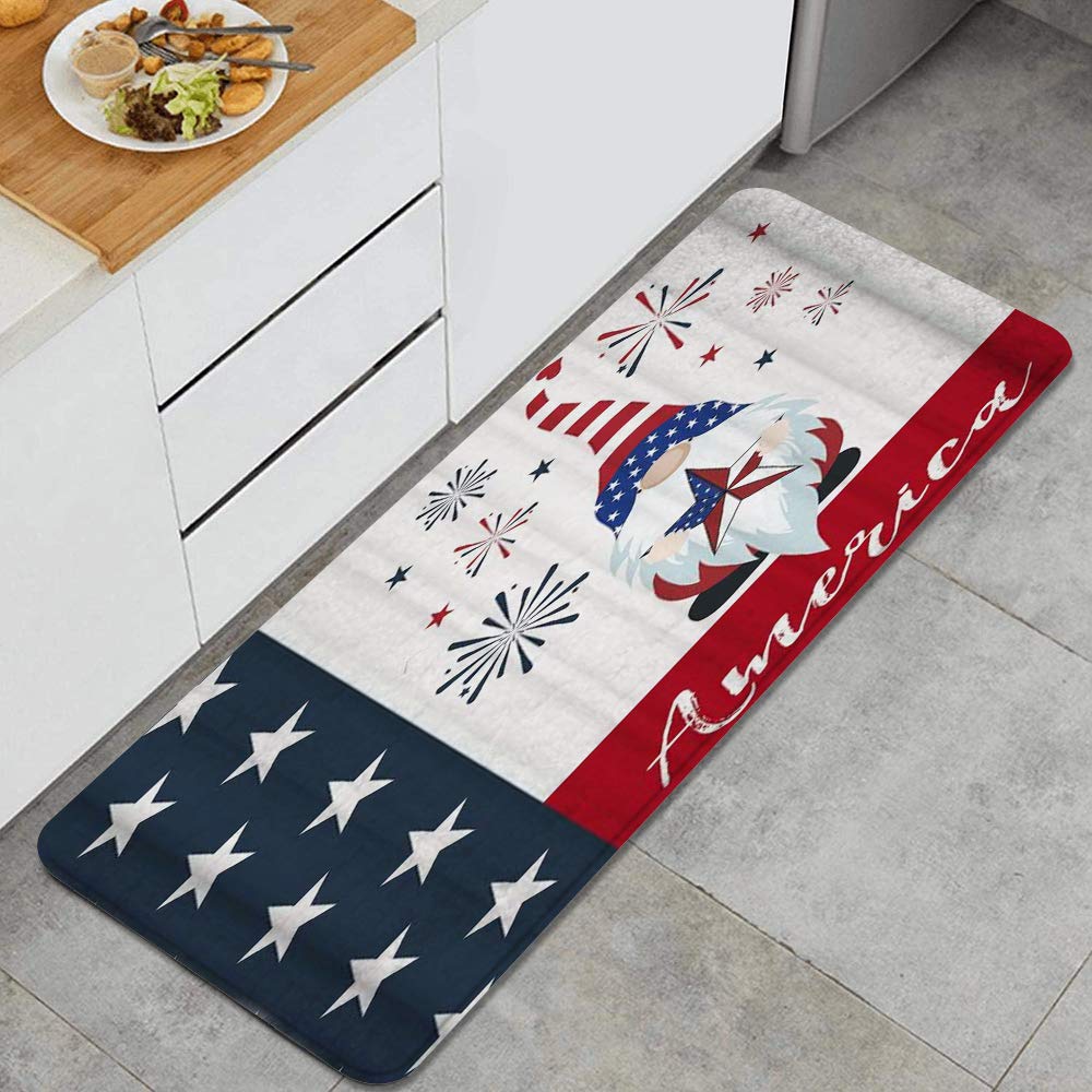 VANKINE Anti-Fatigue Kitchen Mat - Cushioned Floor Rug for Standing Comfort, Patriotic 4th of July Gnome Design - Non-Slip Indoor/Outdoor Door Mat for Kitchen, Entryway & High-Traffic Areas - Perfect for Cooking, Cleaning & Home Decor