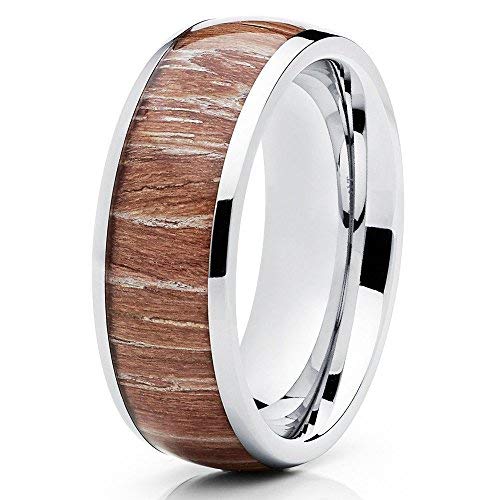 Silly Kings Titanium Wedding Ring for Men & Women - 8mm Zebra Wood Inlay Comfort Fit Band - Anniversary Jewelry Gift for Couples - Perfect for Weddings, Engagements and Special Occasions