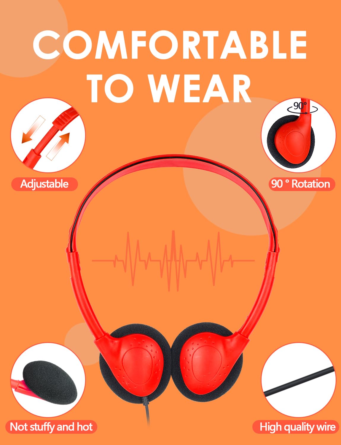 15 Pack Bulk Classroom Headphones for Kids - Adjustable School Headphones with 3.5mm Jack - Durable Student Headphones for Library, Computer Lab & Distance Learning (Mixed Colors)