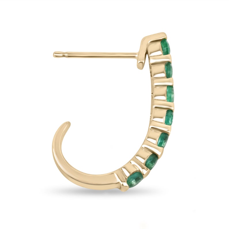 0.75 Carat Natural Round Emerald 14K Gold J Hoop Earrings for Women - Elegant Dangle Earrings for Party, Wedding & Everyday Wear