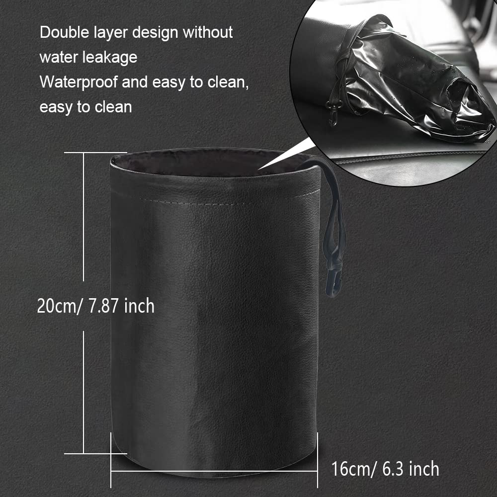 Collapsible Waterproof PU Leather Car Trash Can - Portable Pop Up Car Garbage Bin for SUV, Truck & Vehicle - Multipurpose Auto Interior Accessories for Road Trips, Commuting & Family Travel (Black)