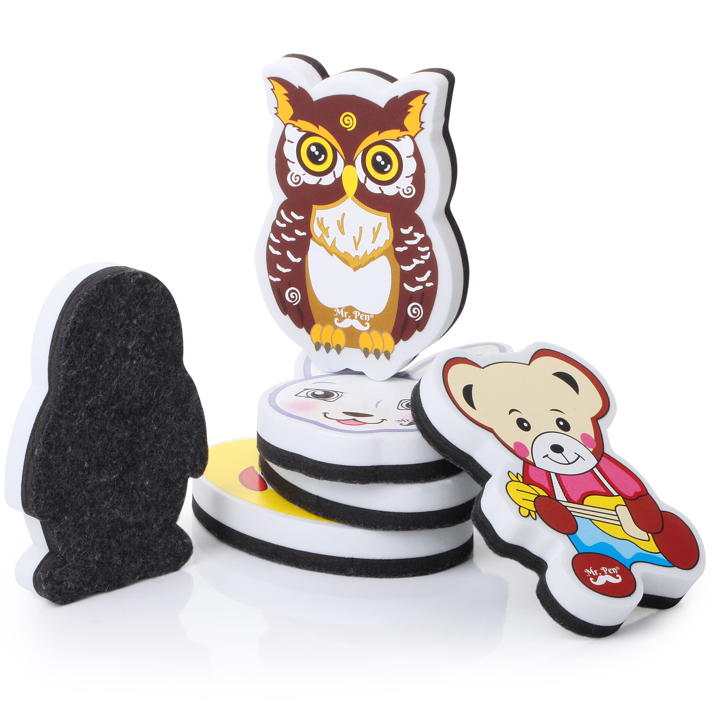 Mr. Pen - 6 Pack Multicolor Magnetic Whiteboard Erasers, Animal & Pen Shaped Foam and Felt Erasers for Classroom, Office, Game Centers - Perfect for Teachers, Students & Kids Learning Activities
