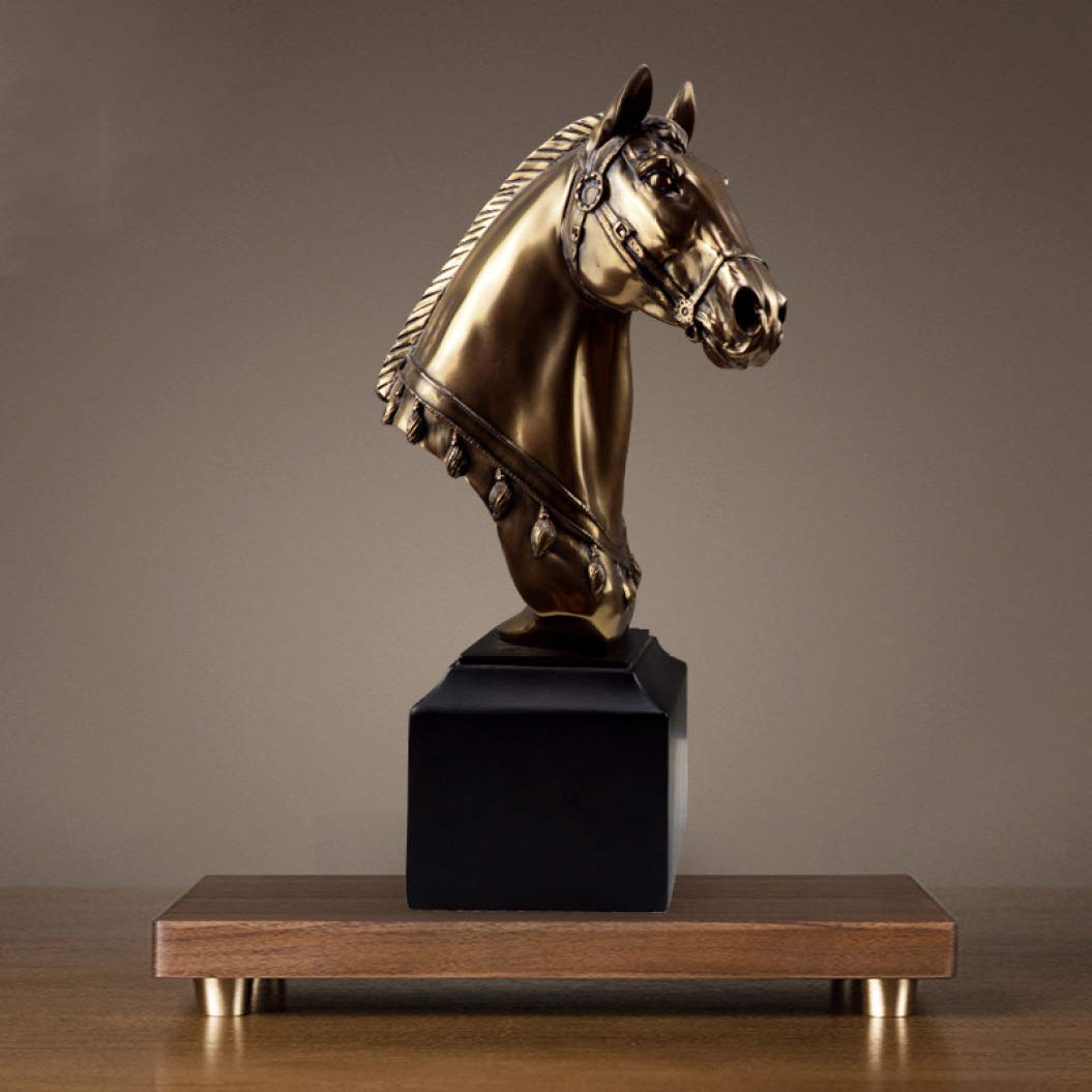 Gold Horse Head Statue - Modern Resin Sculpture for Home & Office Decor, Desktop Ornament, Geometric Figurine Gift Idea | Perfect for Living Room, Bookshelf & Wedding Decorations