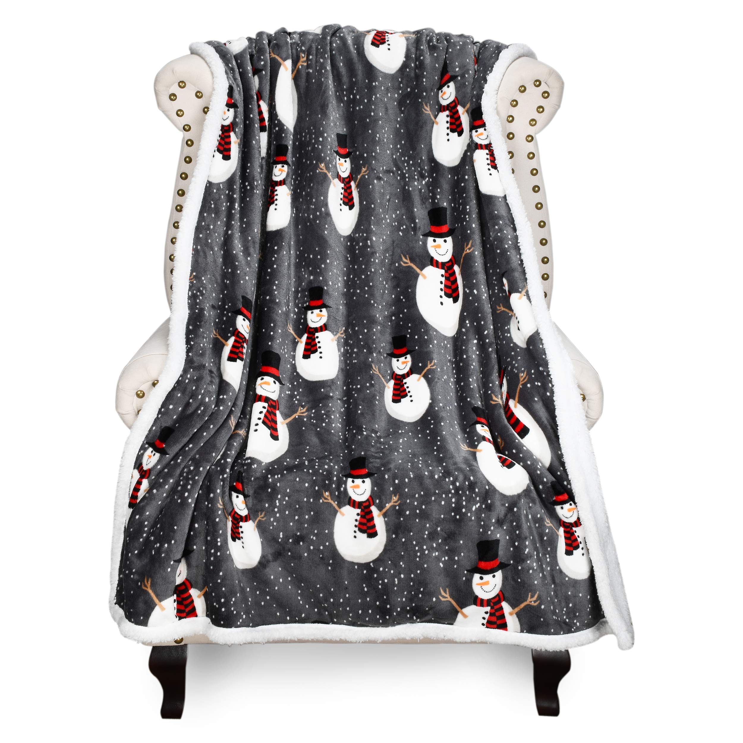 Catalonia Snowman Blanket - Holiday Sherpa Fleece Throw for Couch & Bed | Super Soft, Warm Christmas Blanket (50x60 inches, Grey) | Perfect for Winter Nights, Gift Giving & Cozy Home Decor