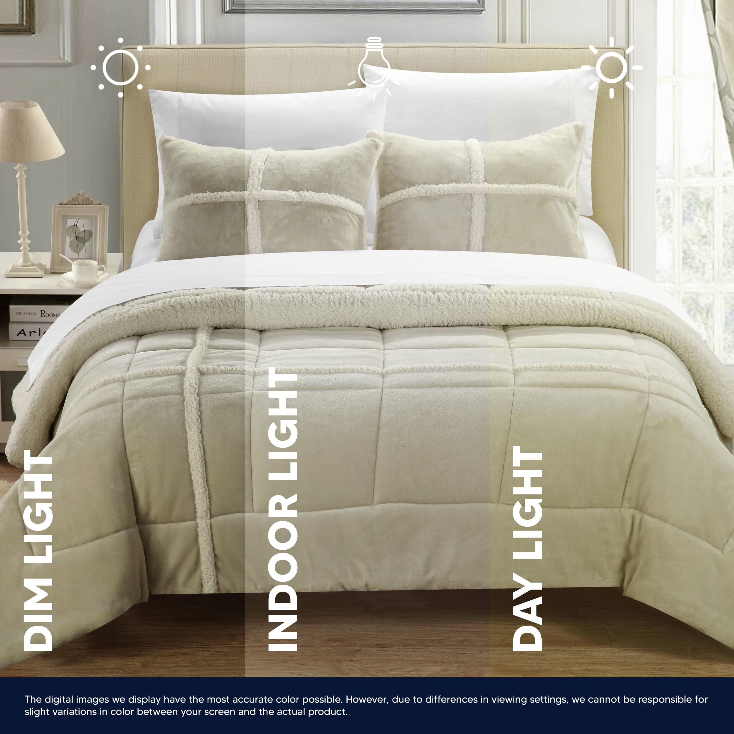 Chic Home 2-Piece Chloe Sherpa Comforter Set - Twin XL Size, Soft Silver Luxury Bedding for Cozy Winter Nights & Dorm Room Essentials
