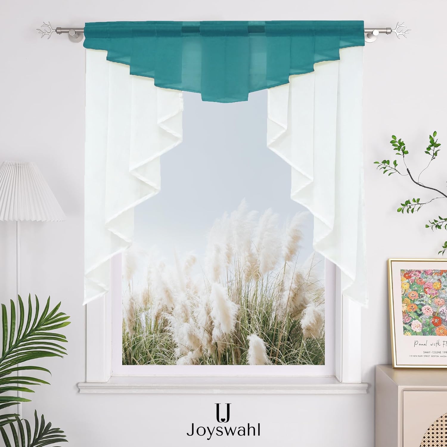 Blue Window Valance Rod Pocket Sheer Voile Swag Curtain - 1pc (47