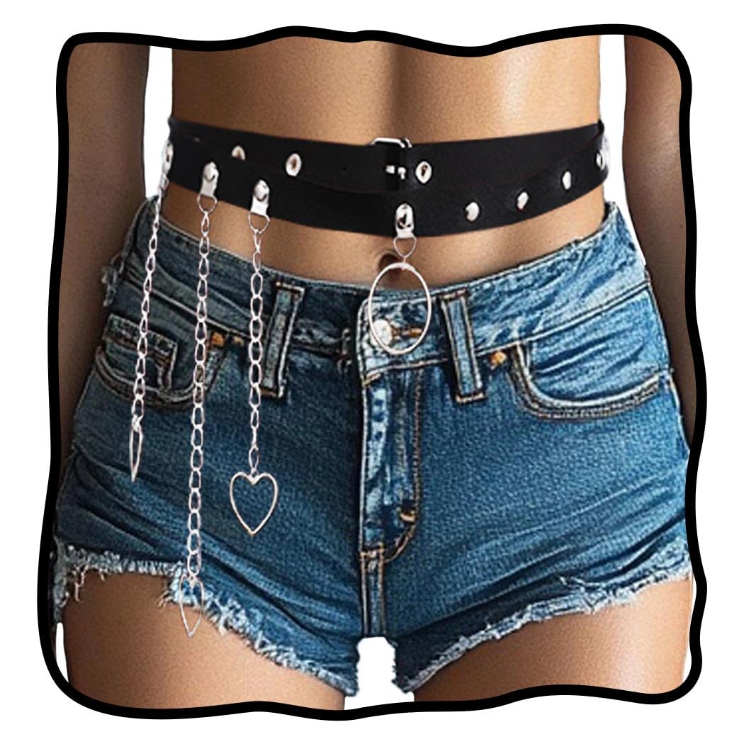 Stylish Punk Leather Waist Chain - Gothic Body Jewelry for Women | Black Body Chains Belt for Rave, Festival & Gothic Fashion Outfits