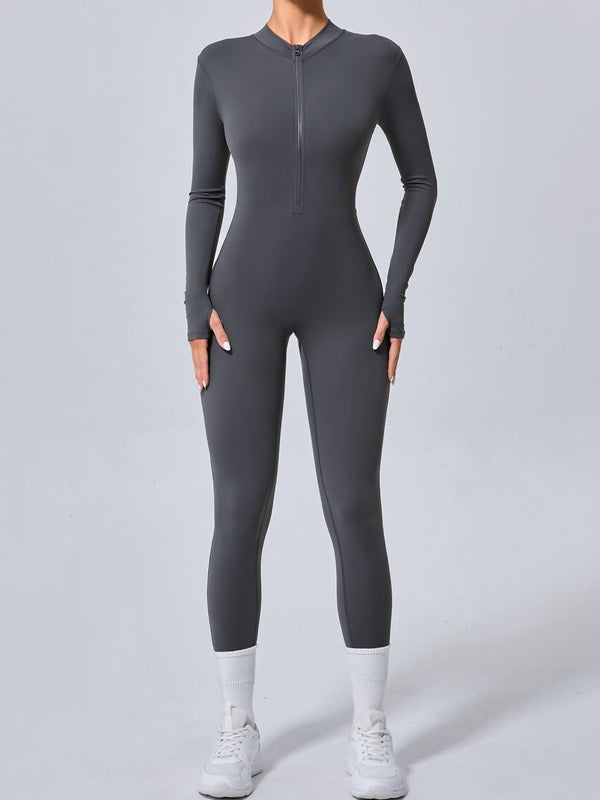 ZASUWA Women's Zipper Thumbhole High Waist Jumpsuit - Stylish & Comfortable One-Piece Outfit for Workout, Yoga, and Casual Wear