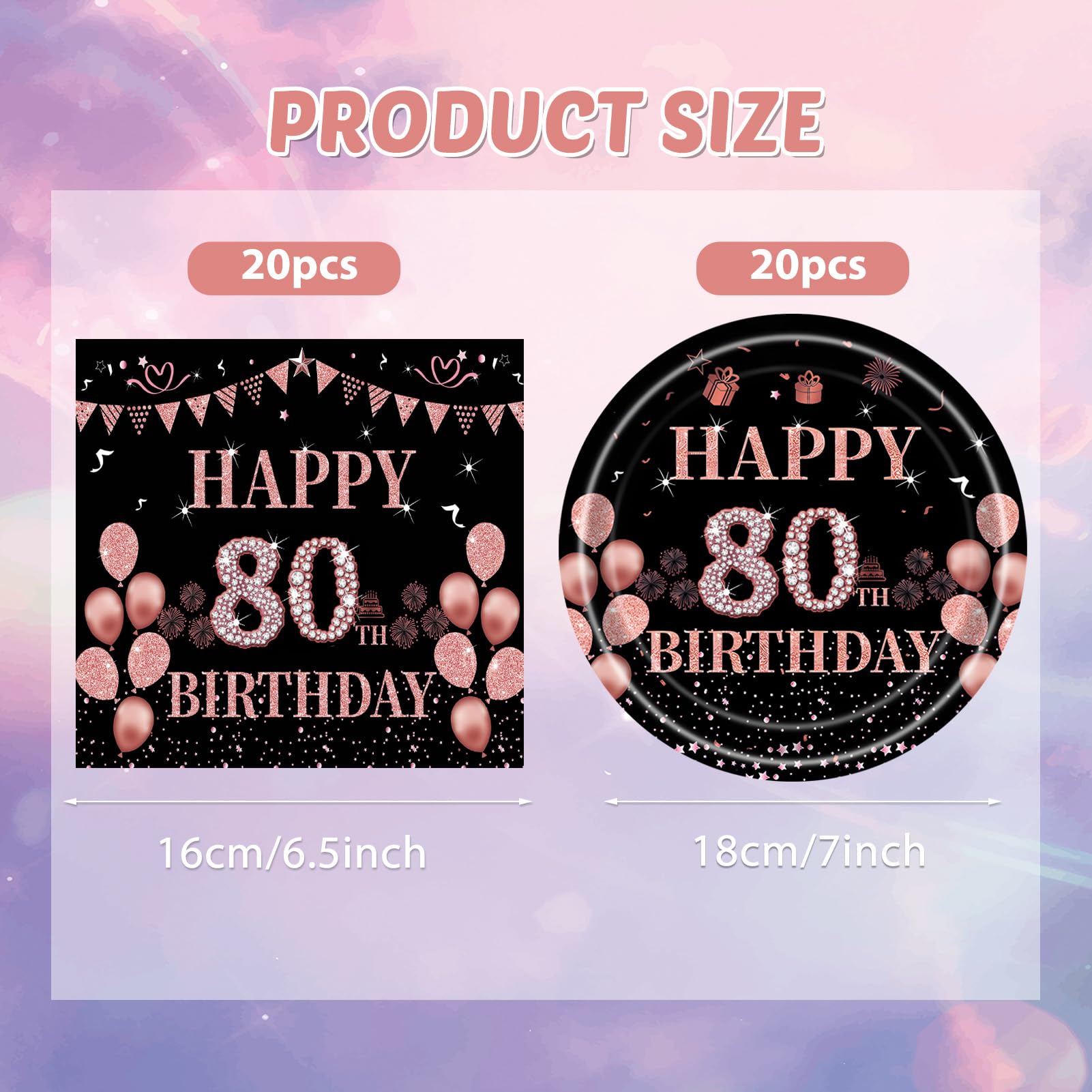 40PCS Black & Rose Gold 80th Birthday Party Decorations for Women - Elegant Plates, Napkins & Supplies Set - Perfect for Milestone Celebrations, Retirement Parties & Special Occasions