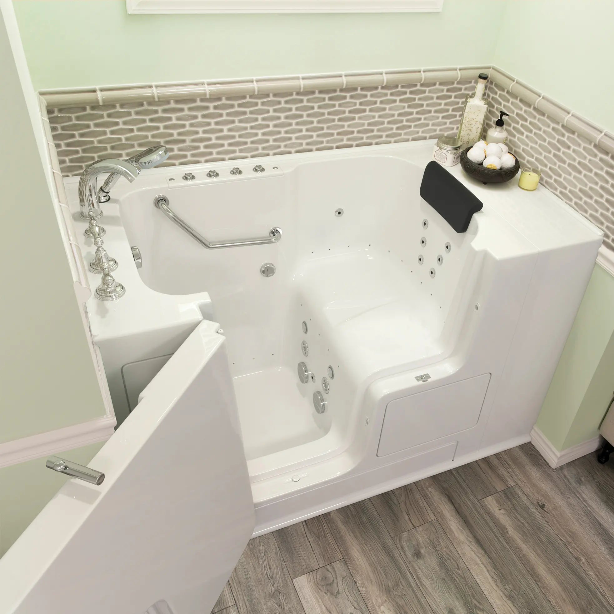 Premium 32 x 52 Inch Gelcoat Walk-in Bathtub with Air Spa & Whirlpool Systems - Left Hand Drain & Faucet - Ideal for Elderly & Mobility Support (ADA Compliant)