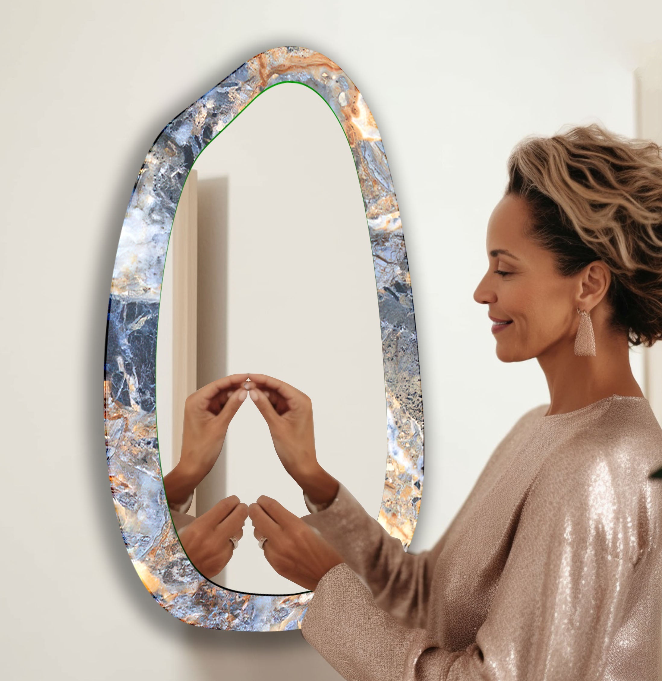 Elegant Blue Marble Entryway Wall Mirror - Stylish Home Decor for Hallway, Living Room & Bedroom