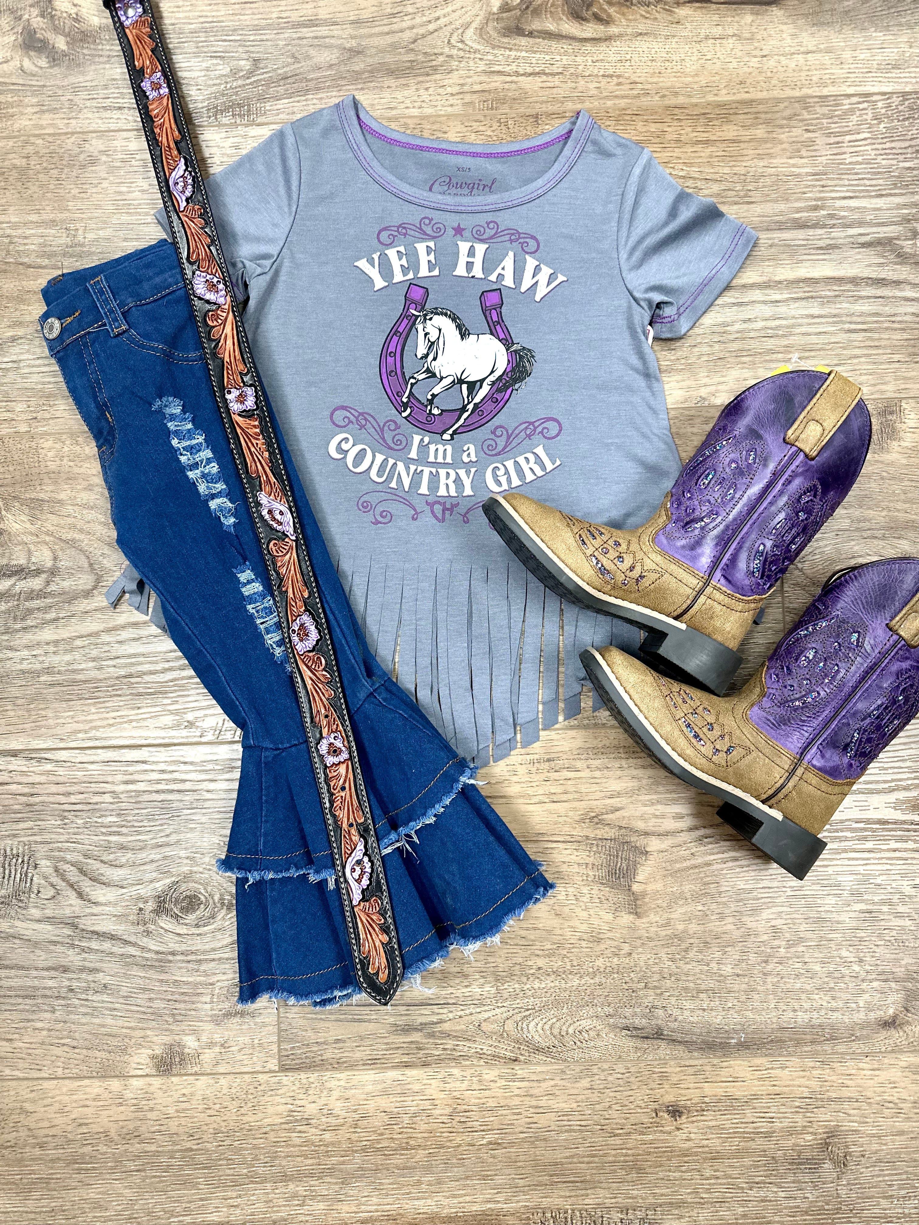 Country Girl Graphic Tee for Youth - 'Yee Haw I'm a Country Girl' Western Style Top for Girls | Perfect for Rodeo, Cowgirl Parties & Western Fashion