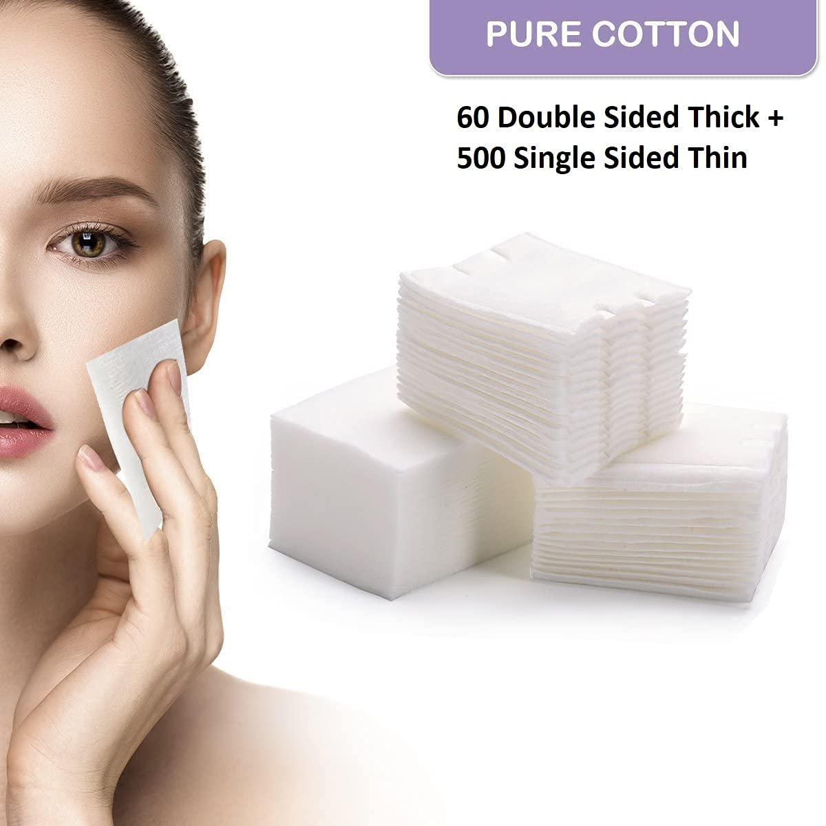 Yoana Makeup Remover Cotton Pads - 500 Thin & 60 Thick Facial Cleansing Wipes (560 Dry Wipes) | Gentle Makeup Removal & Skin Care | Perfect for Daily Cleansing, Travel & Spa Days