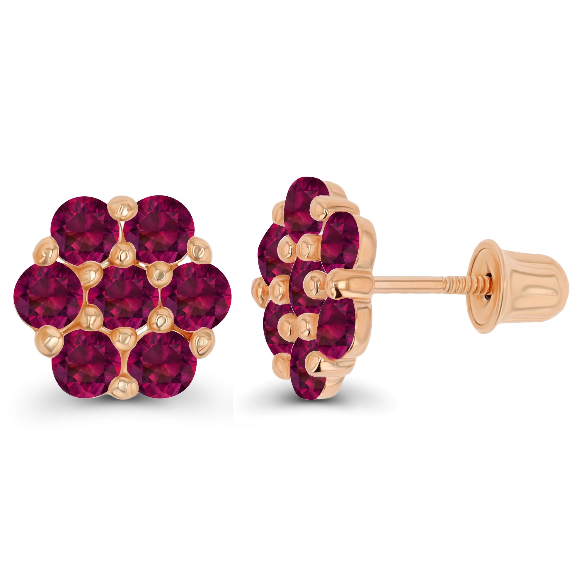 14K Gold 8mm Cluster Natural Birthstone Flower Screwback Stud Earrings for Women | Round Birthstone Jewelry | Perfect for Birthdays, Anniversaries & Everyday Wear