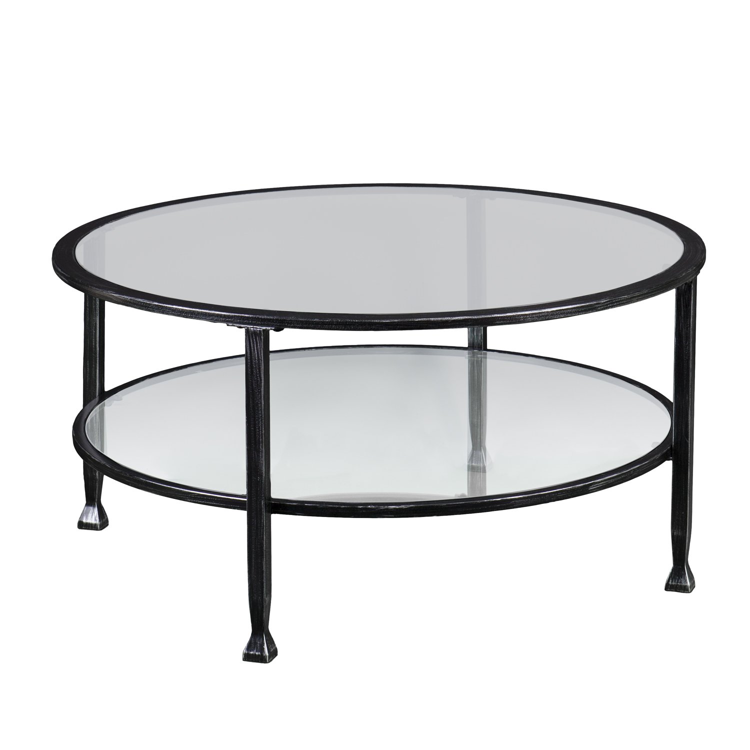 Jaymes Round Metal and Glass Cocktail Table - Black Modern Coffee Table for Living Room, Bar, Lounge, and Office Decor