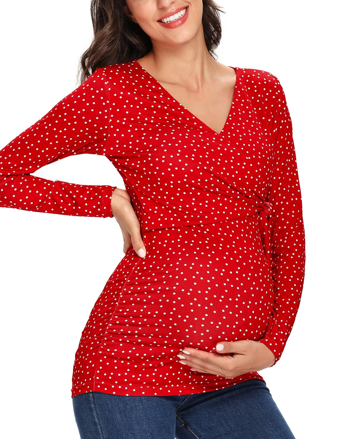 Glampunch Women's Maternity Shirts - Soft Cotton Short & Long Sleeve Tie Front Wrap Tops for Pregnancy | Perfect for Work, Casual Wear & Maternity Photos