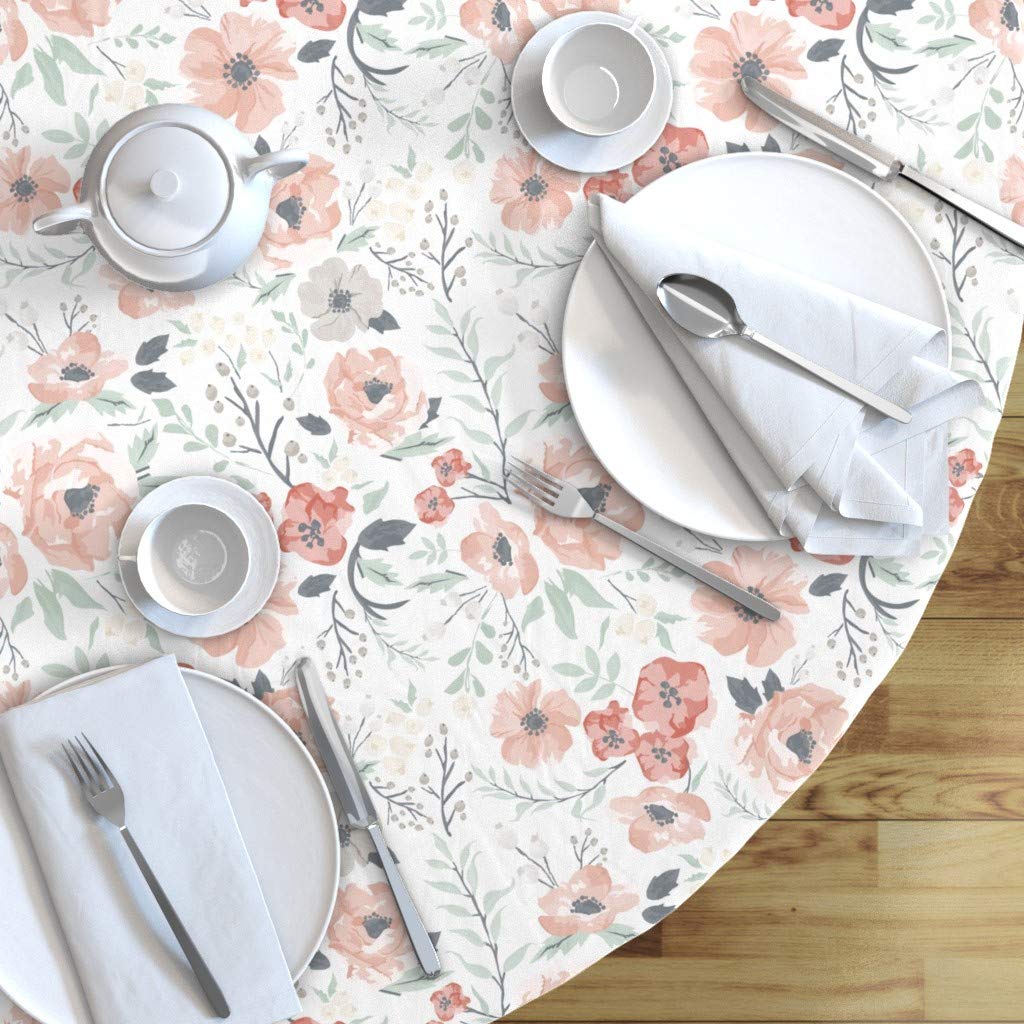Soft Meadow Floral Hibiscus Cotton Sateen Tablecloth 90